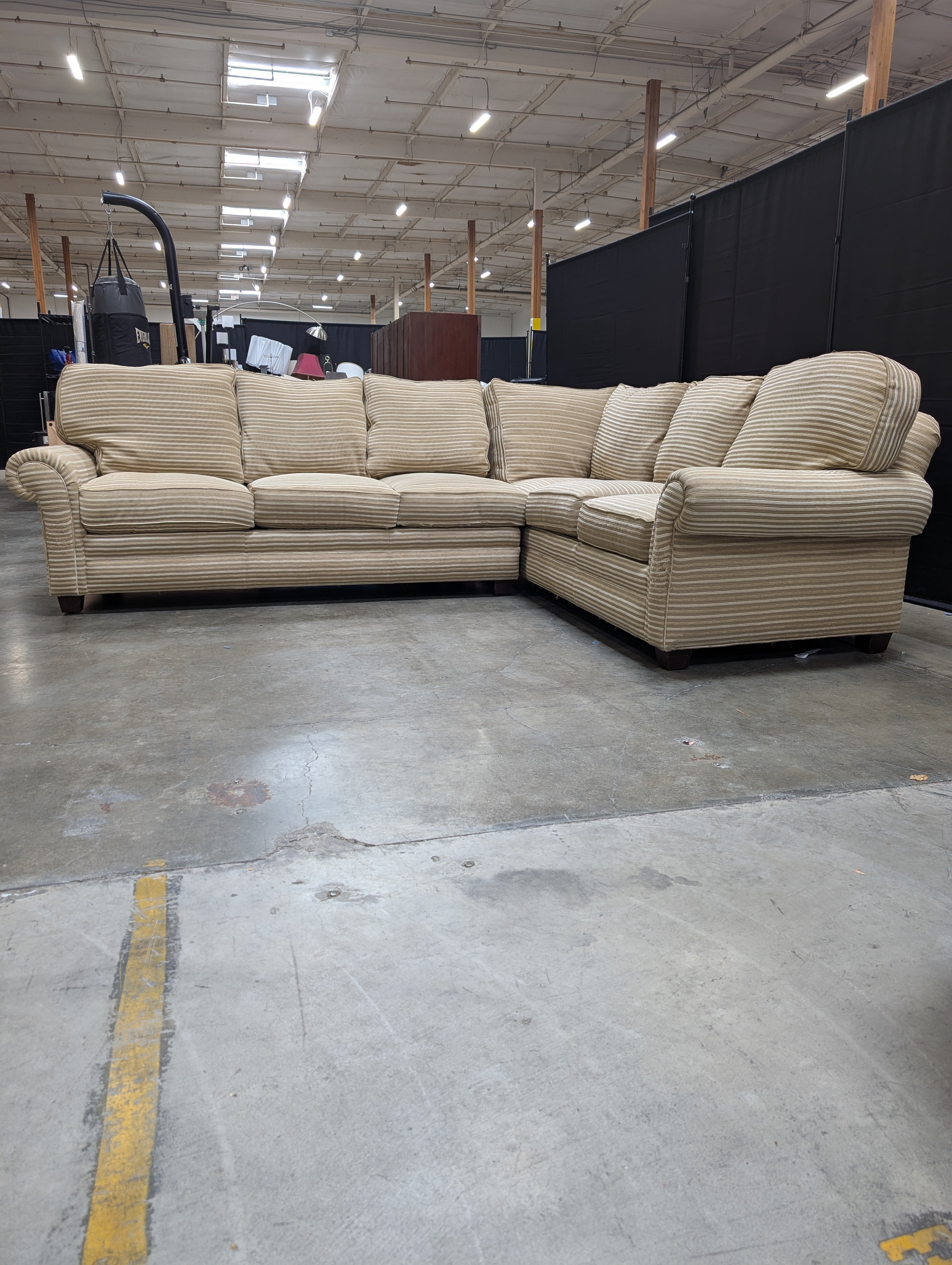 Neutral Tone Hancock & Moore Striped Fabric Sectional Sofa