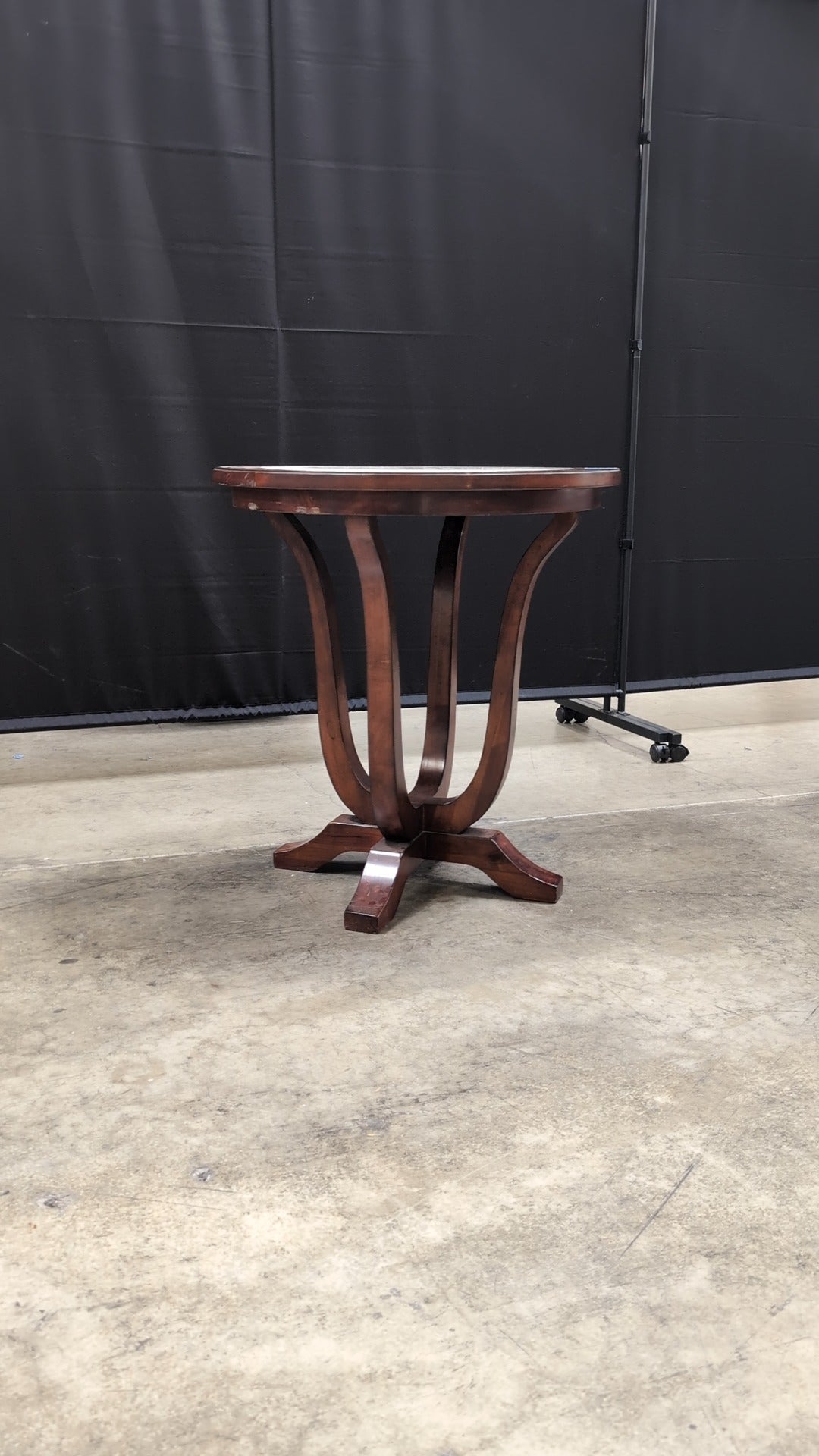 Round Wood Pedestal End Table with Inlaid Stone Top