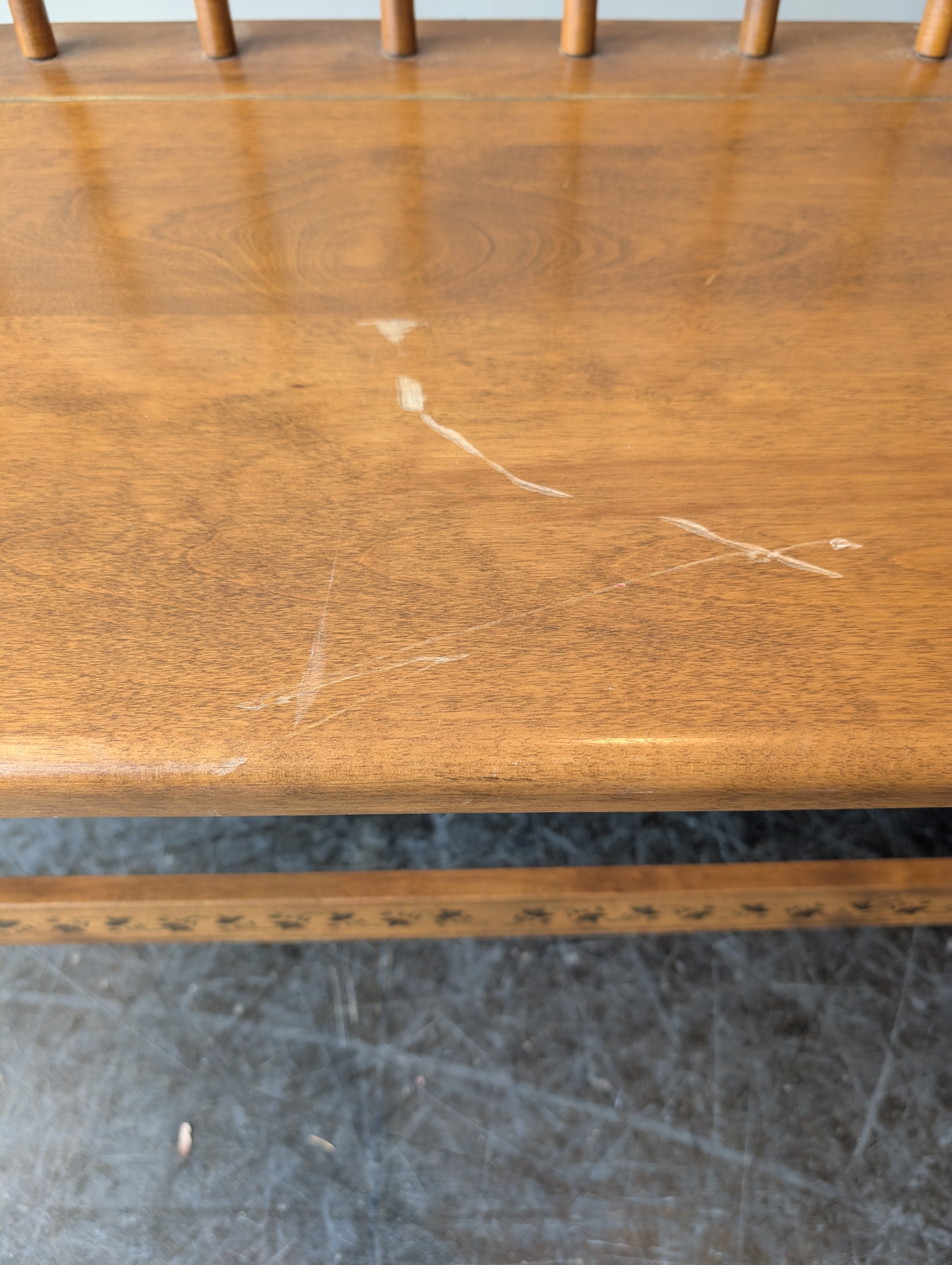 S. Bent & Bros. Colonial Spindle Back Wood Settee with Floral Stencil