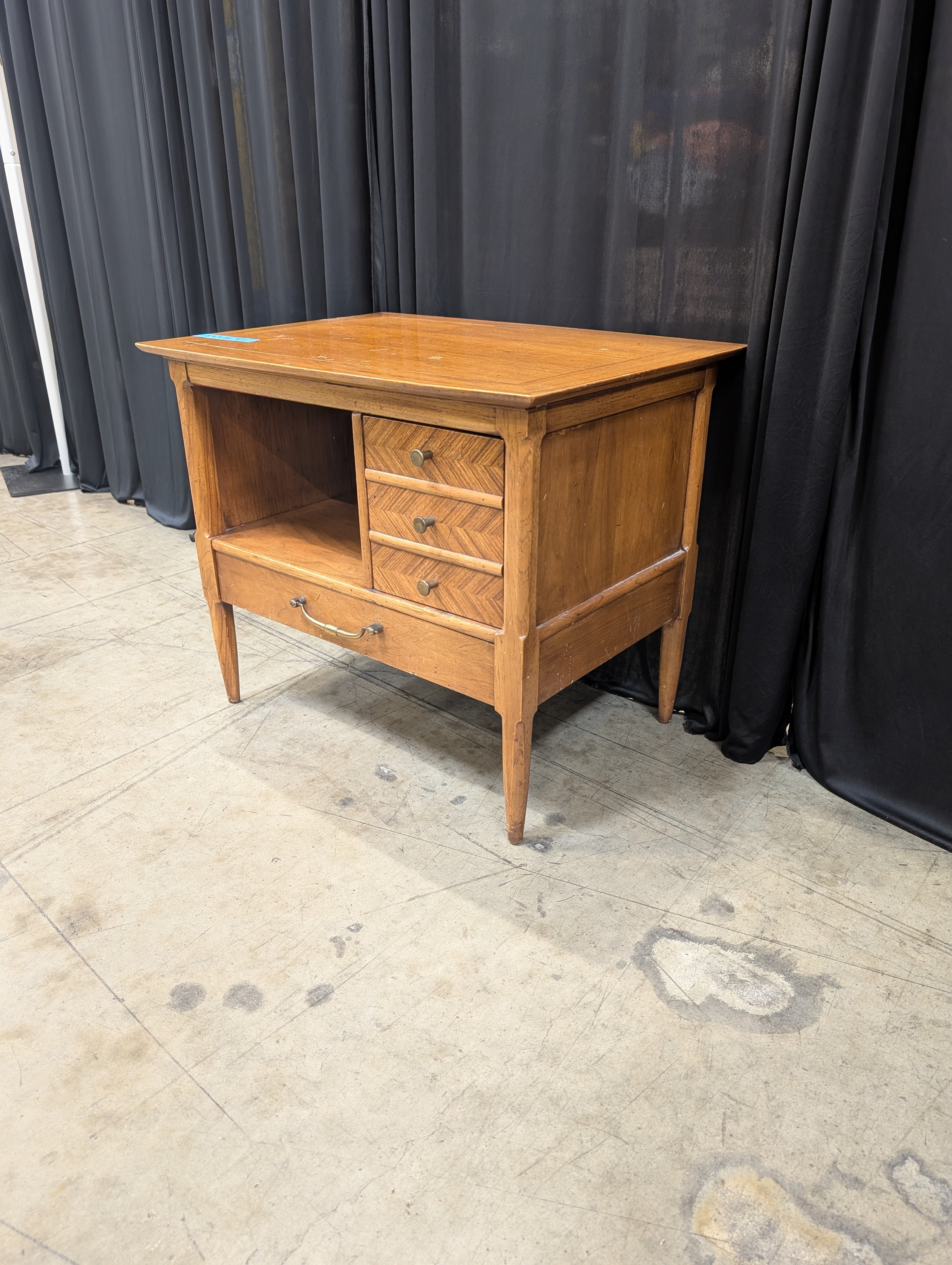 Tomlinson Honey Tone Wood Nightstand with Chevron Pattern Drawers