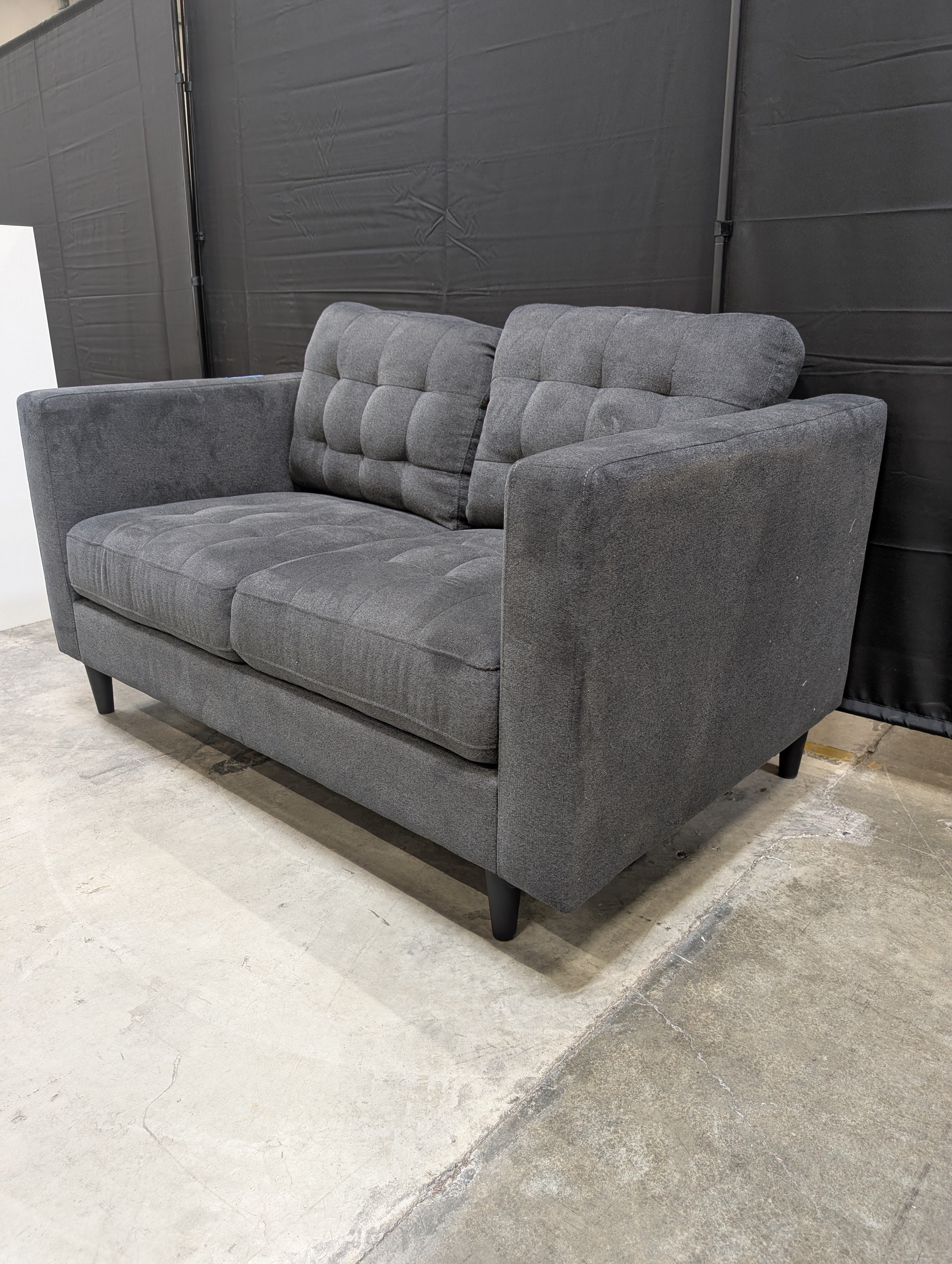 Charcoal Grey Tufted Fabric Loveseat