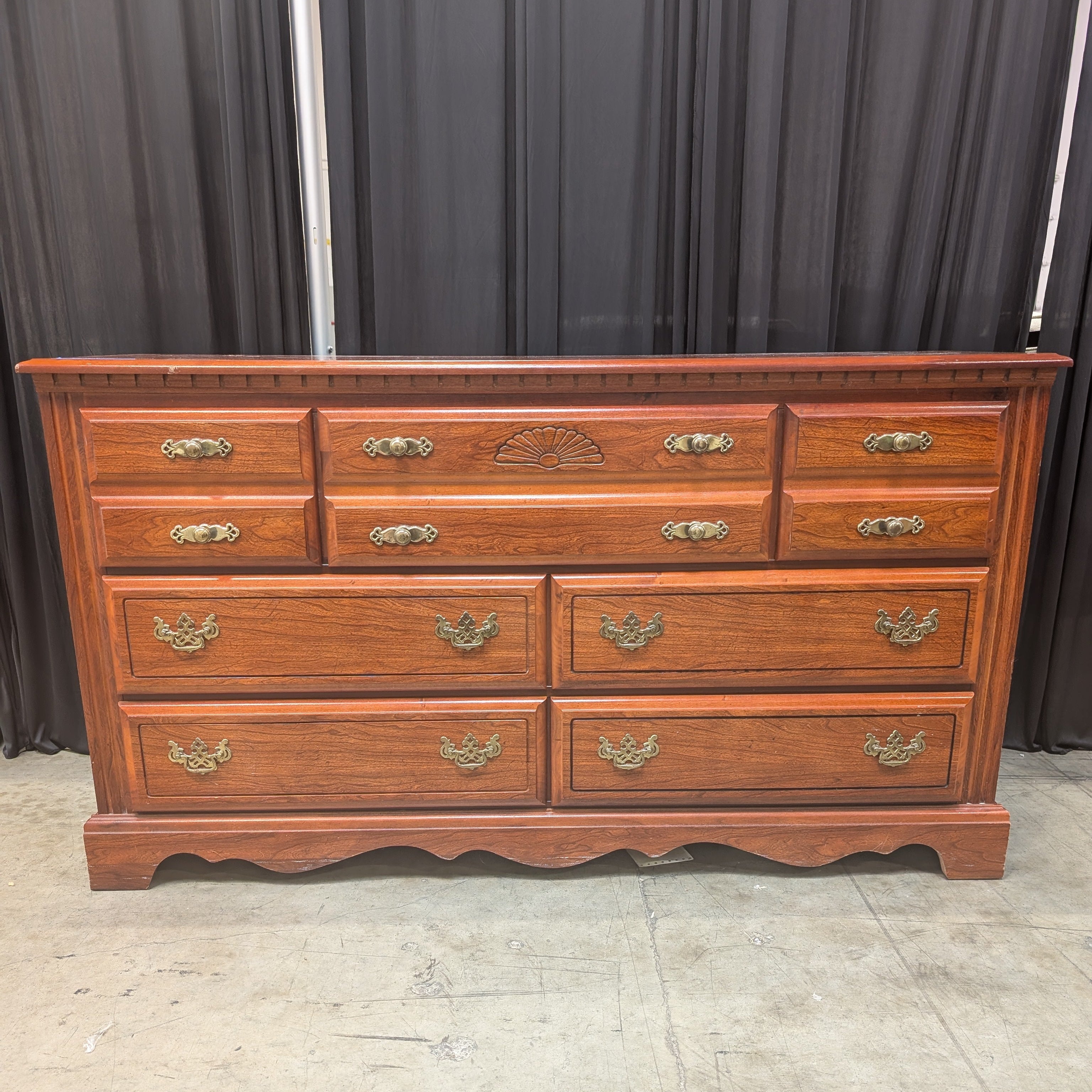 Traditional Broyhill Cherry Wood Dresser with Brass Hardware