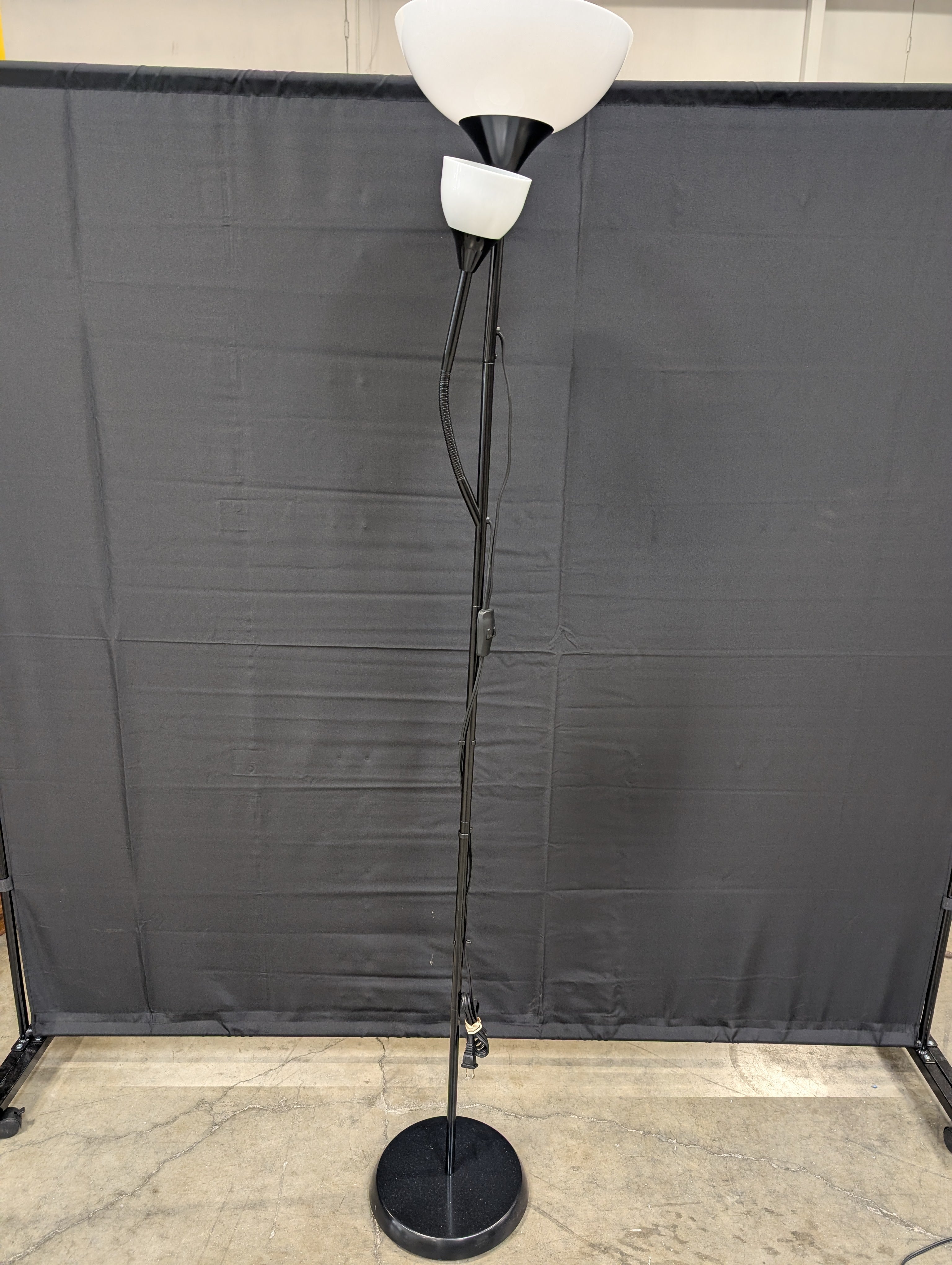 Modern Black & White Torchiere Floor Lamps with Adjustable Task Lights