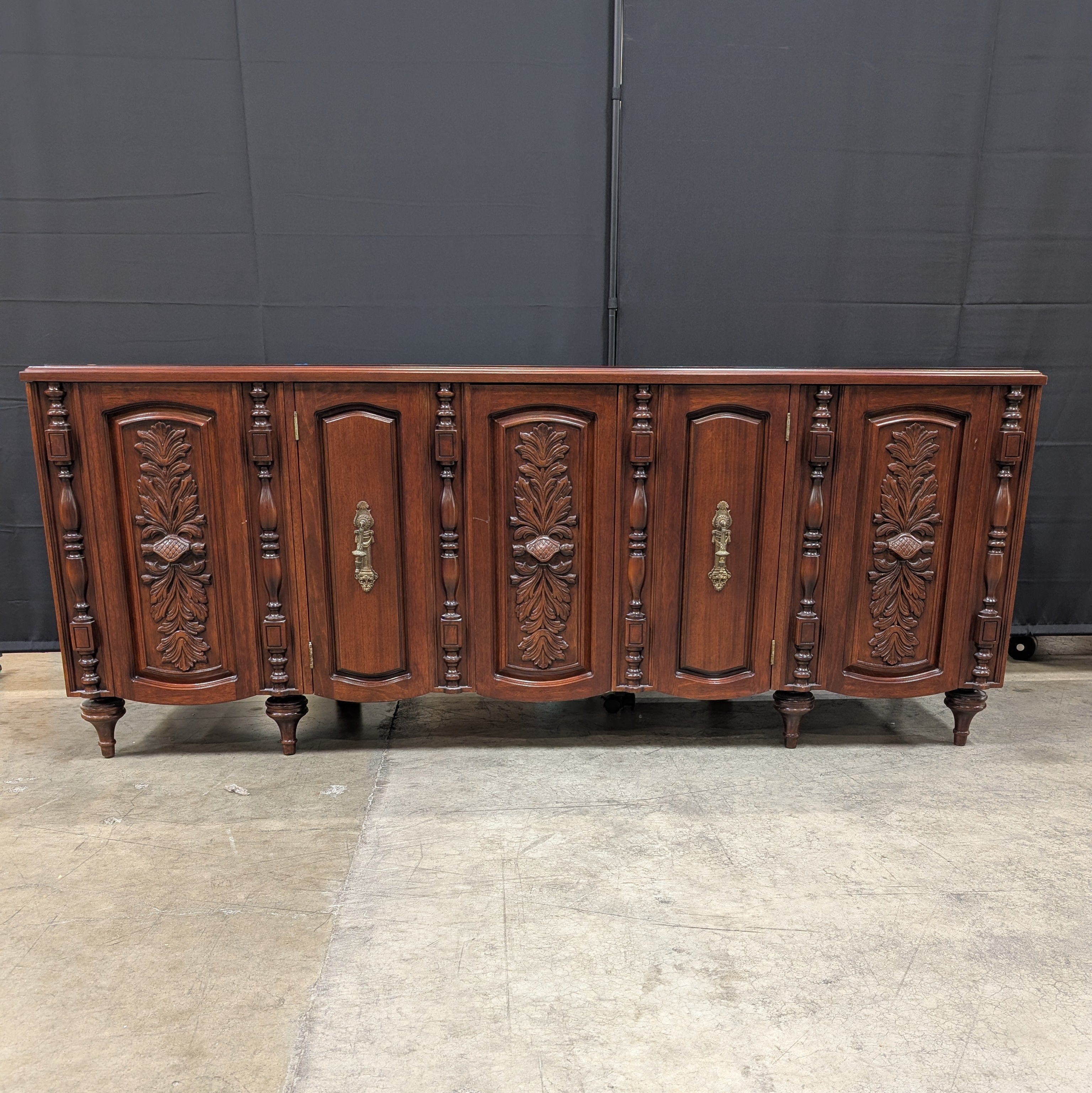 Vintage Freed-Waran Mediterranean Revival Deep-Carved 9-Drawer Credenza Sideboard