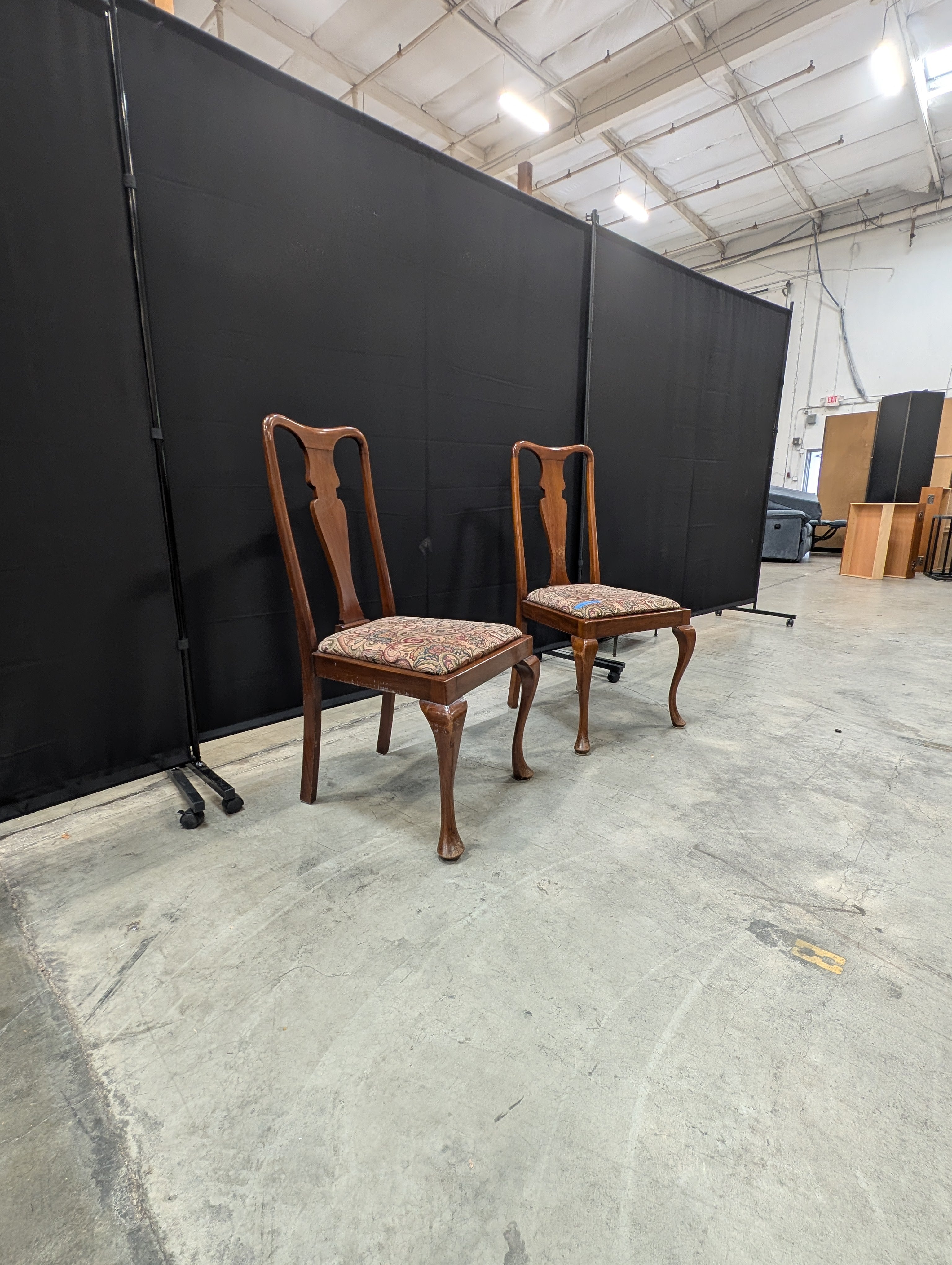 Traditional Dark Wood Dining Chair with Paisley Upholstery