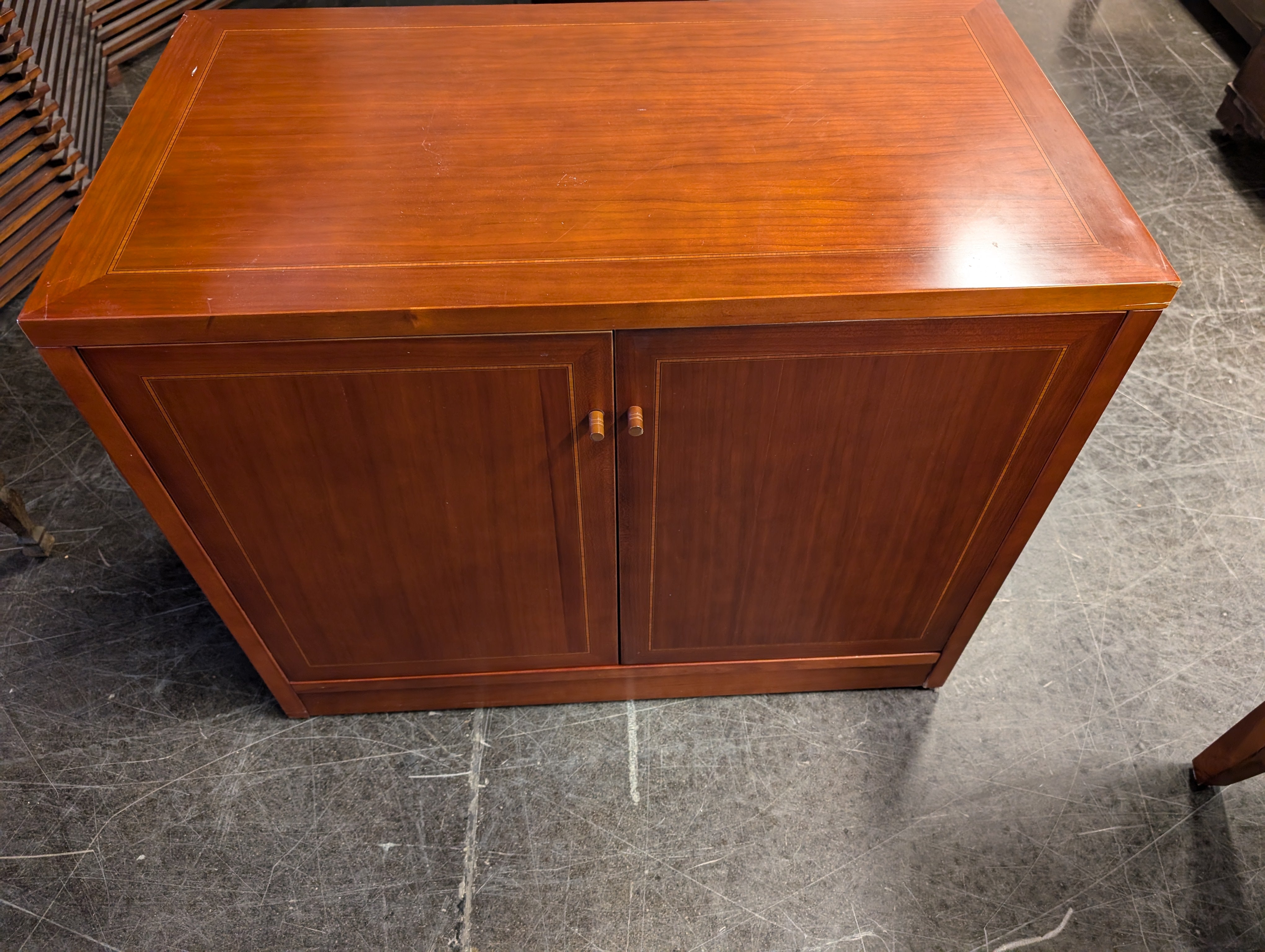 Rich Cherry Wood Accent Cabinet with Inlay Detail