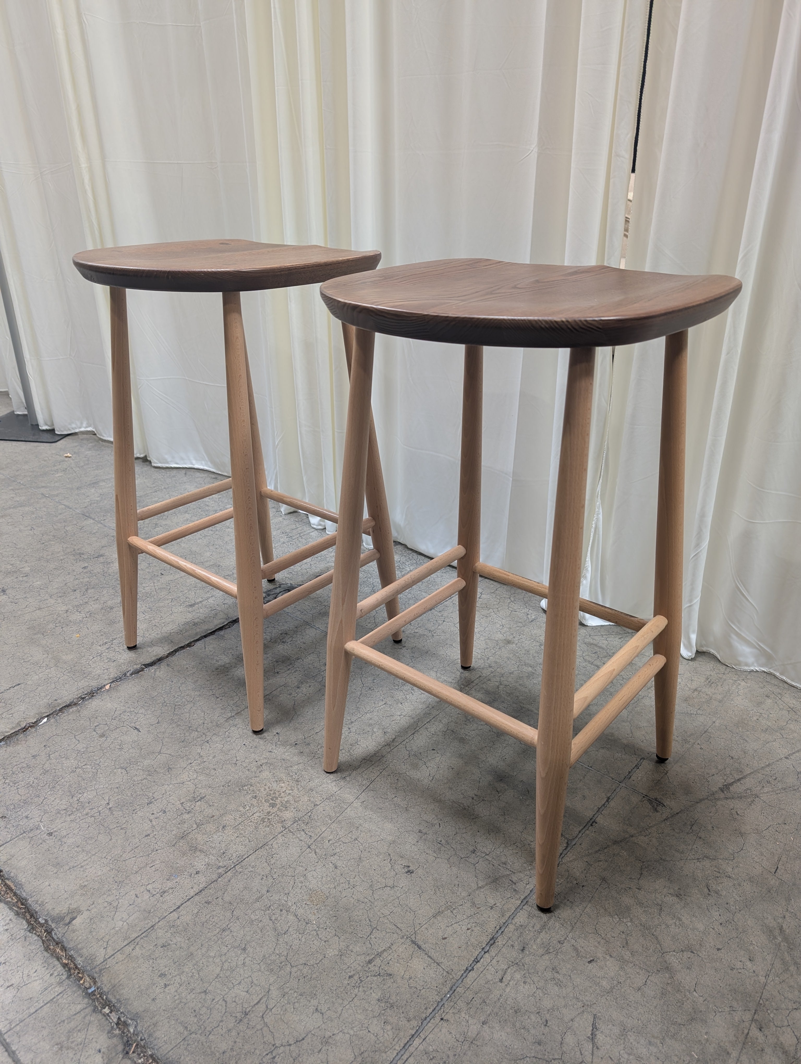 Pair of Ercol Furniture Two-Tone Wood Stools