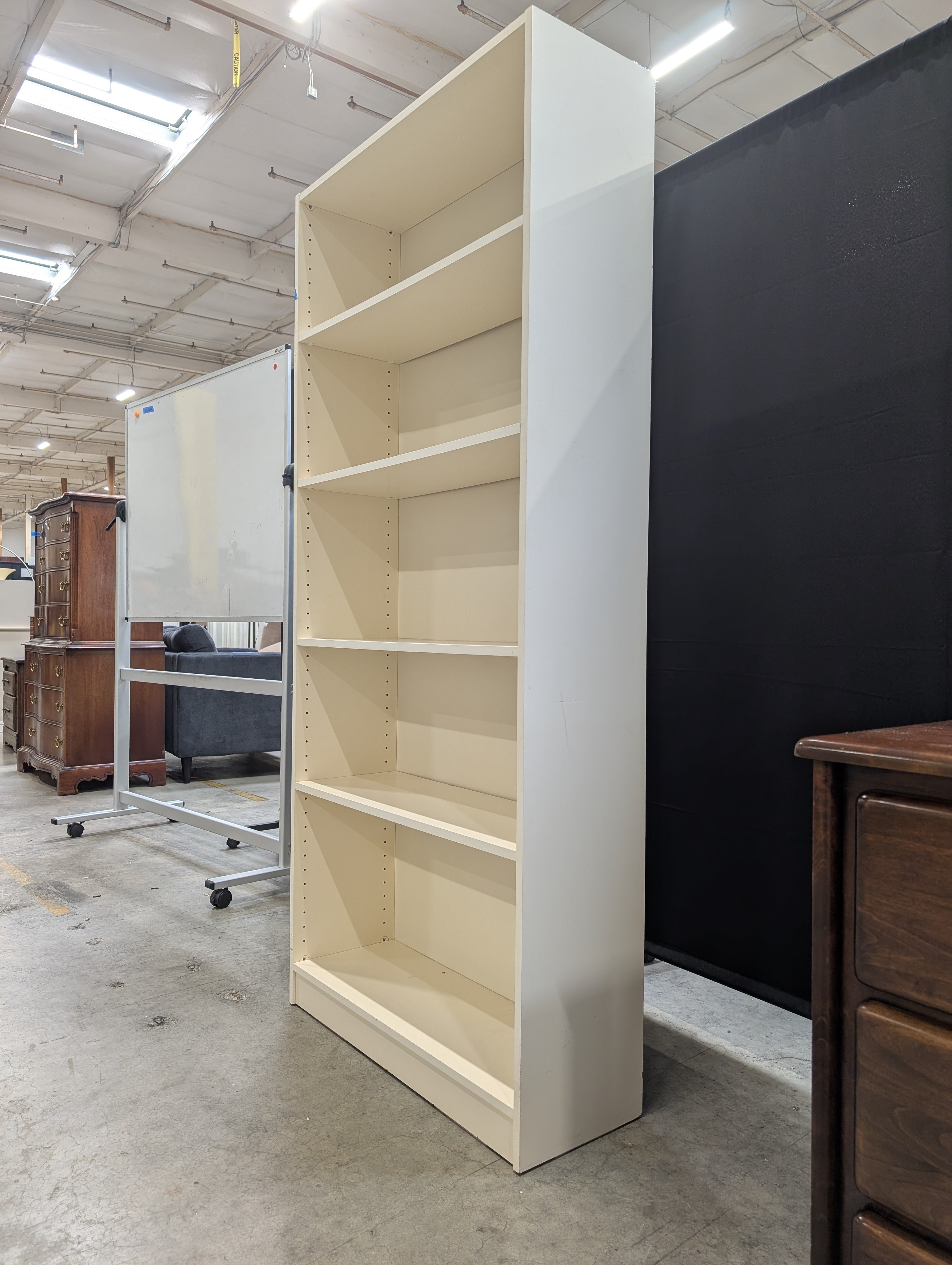 White Five-Shelf Bookcase with Adjustable Shelves