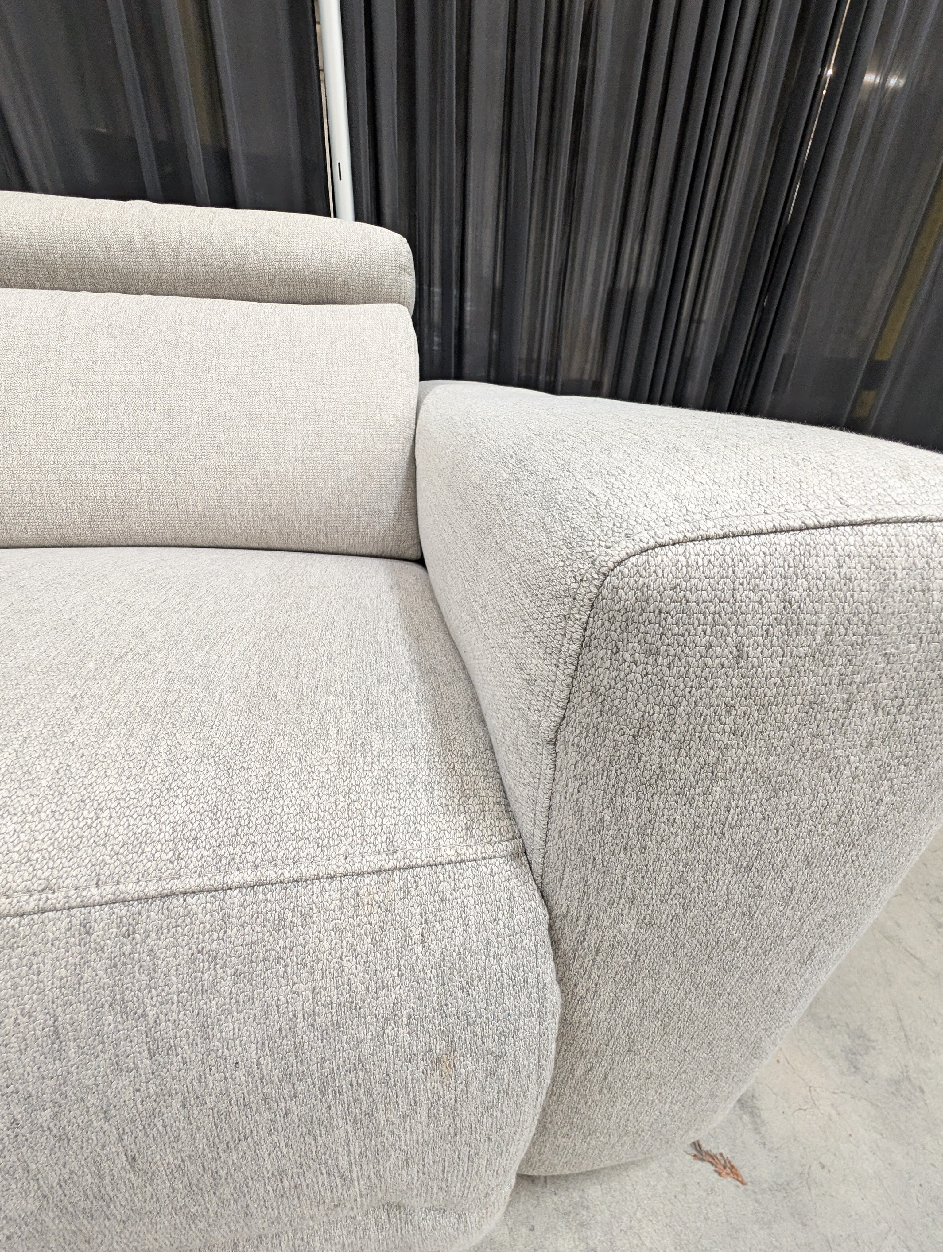 Macy's Nevio 6 Piece Fabric Power Reclining Sectional, 3 Power Recliners with Power Headrests, Light Gray Mineral