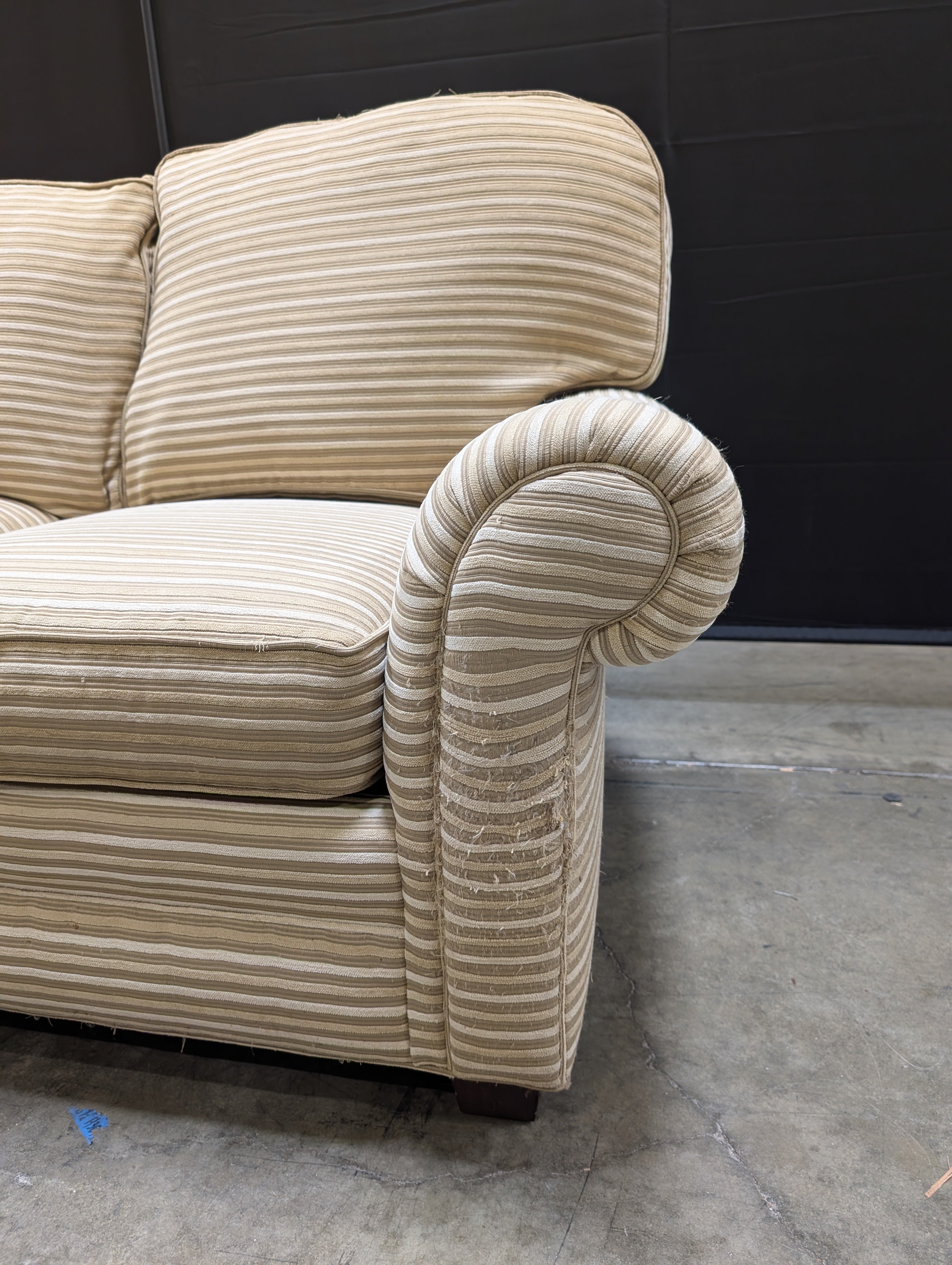 Neutral Tone Hancock & Moore Striped Fabric Sectional Sofa