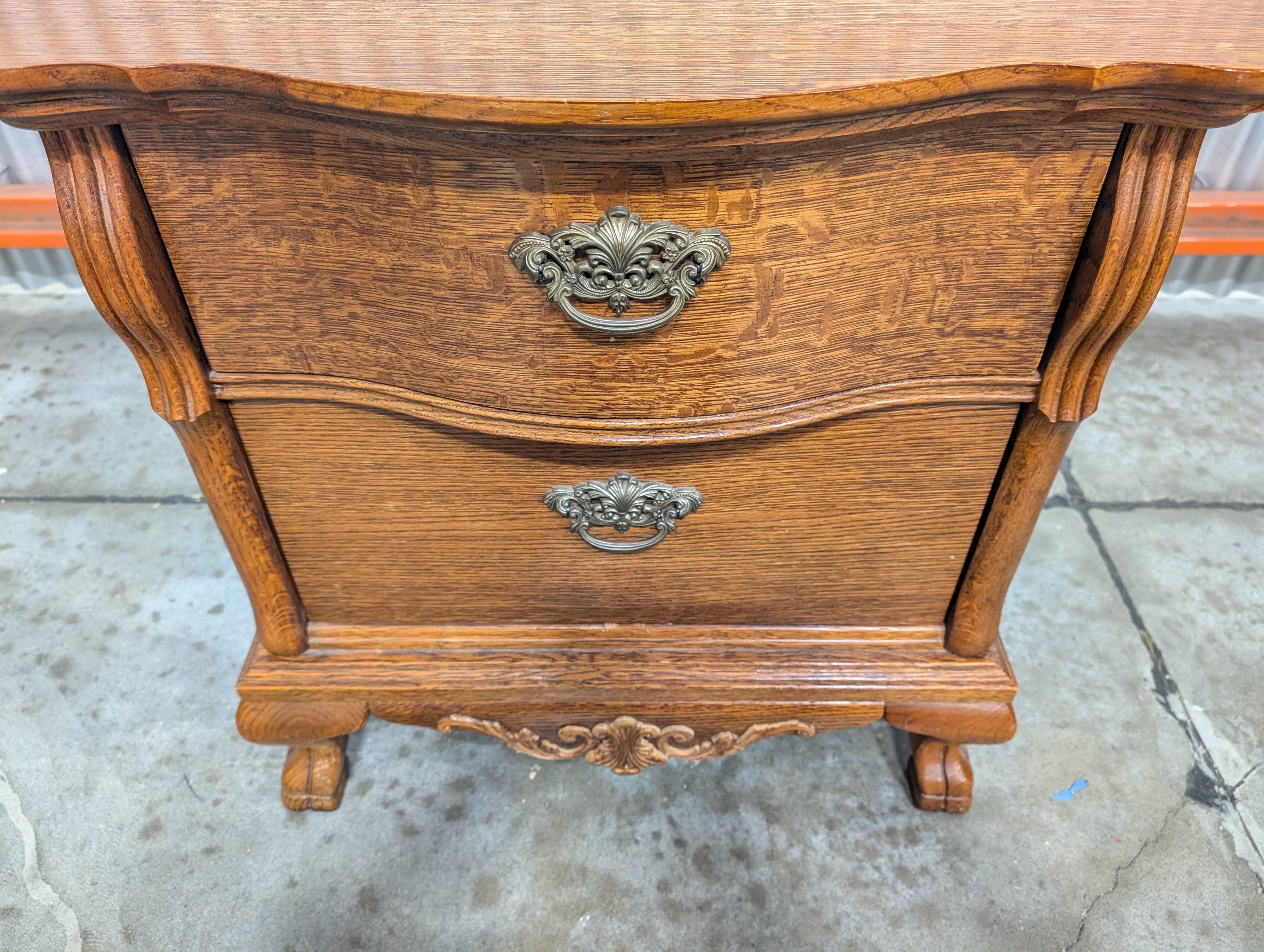 Vintage Carved Wood Two-Drawer Nightstand
