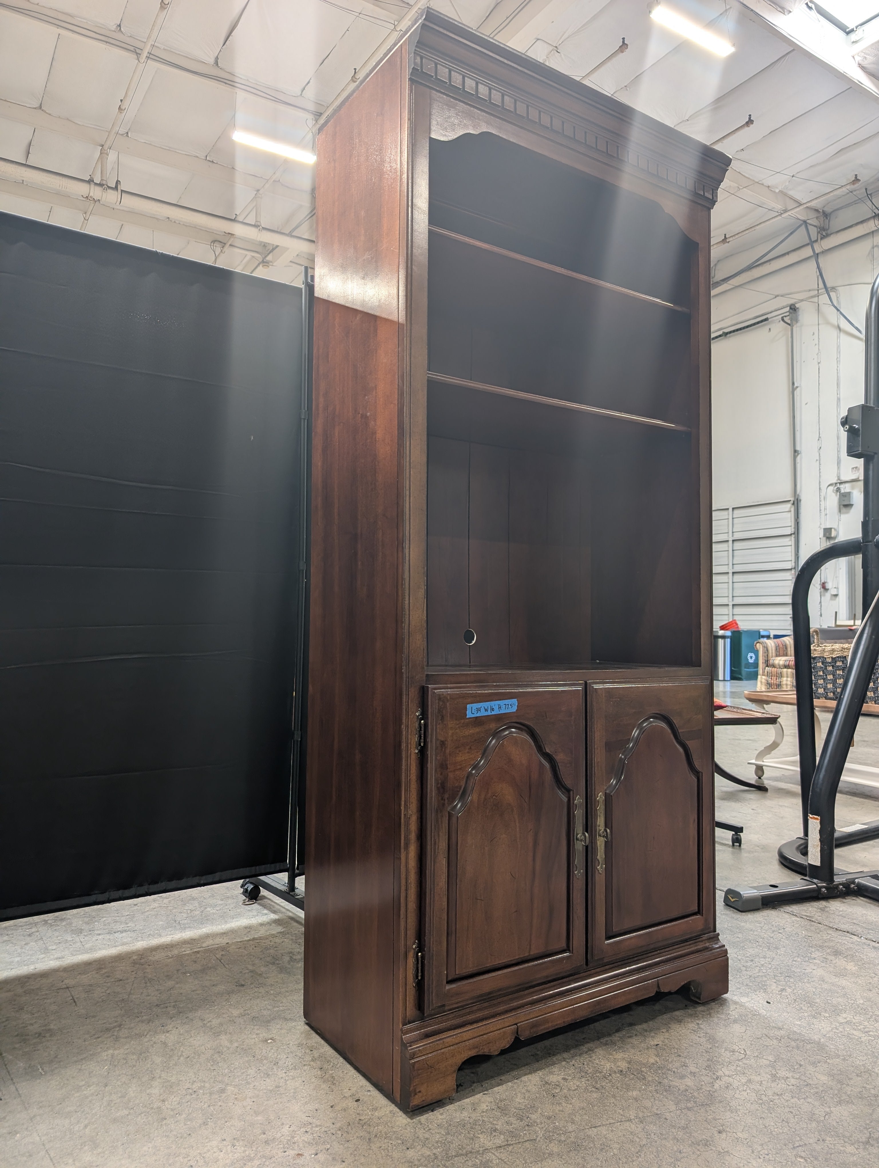 Traditional Cherry Wood Bookcase with Lower Cabinet