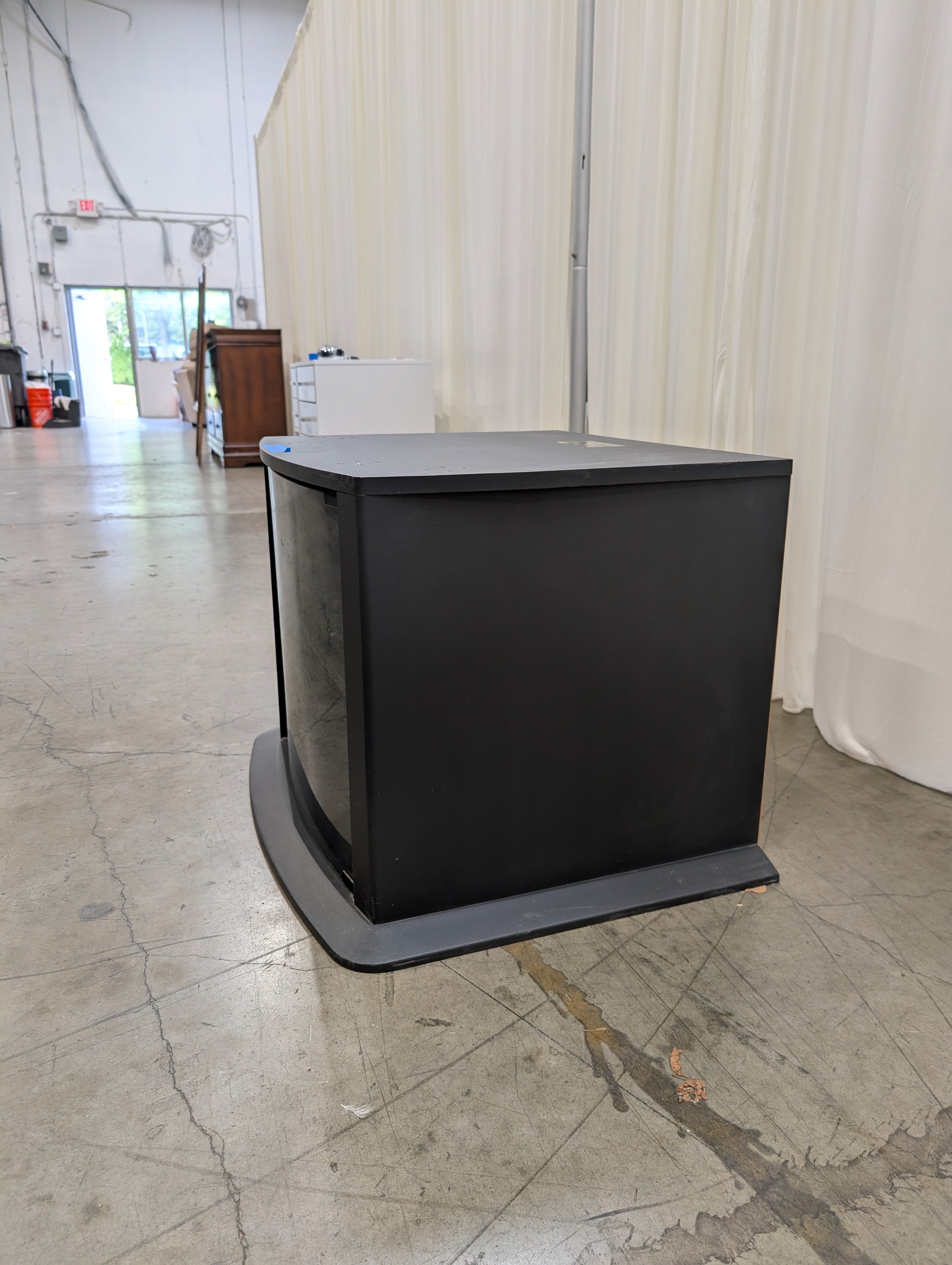 Curved Black Glass TV Stand with Tinted Door