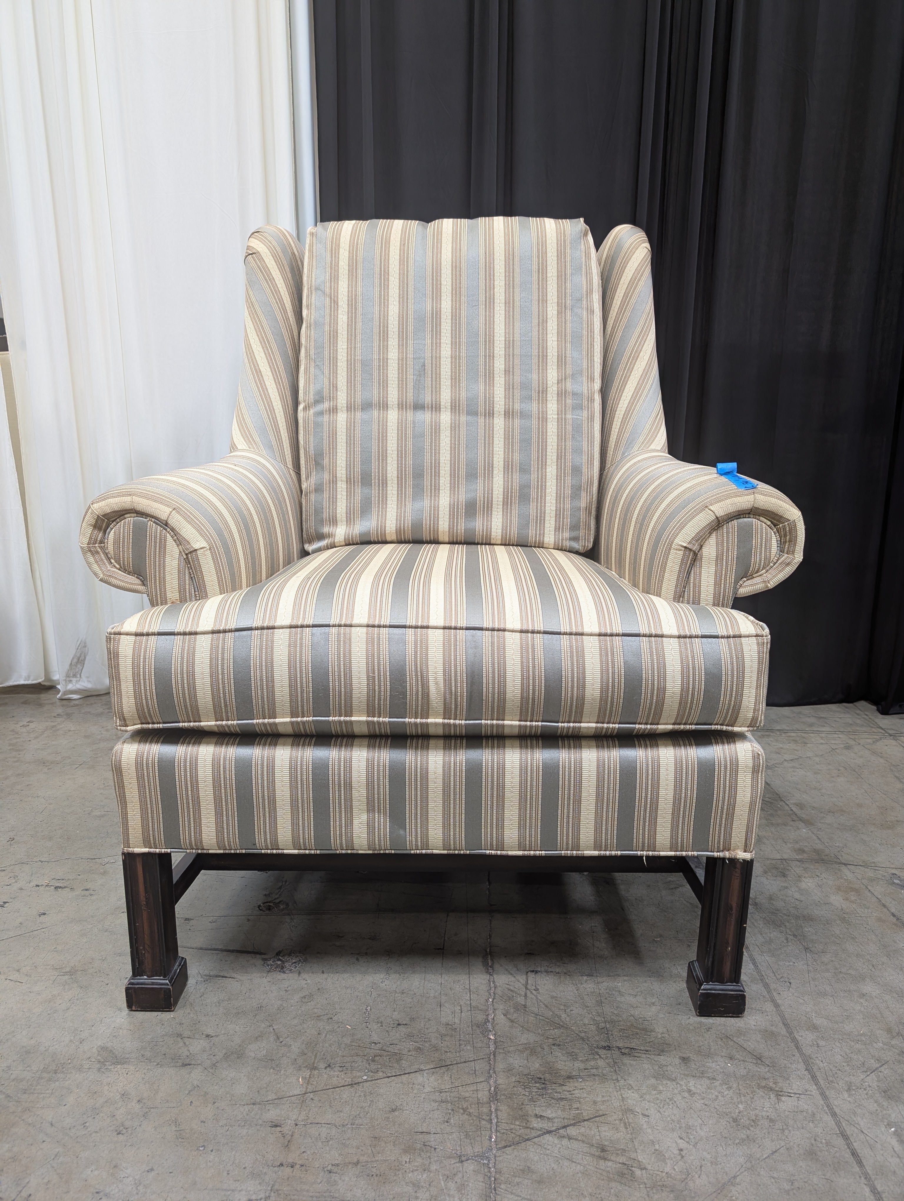 Striped Upholstered Thomasville Wingback Accent Chair