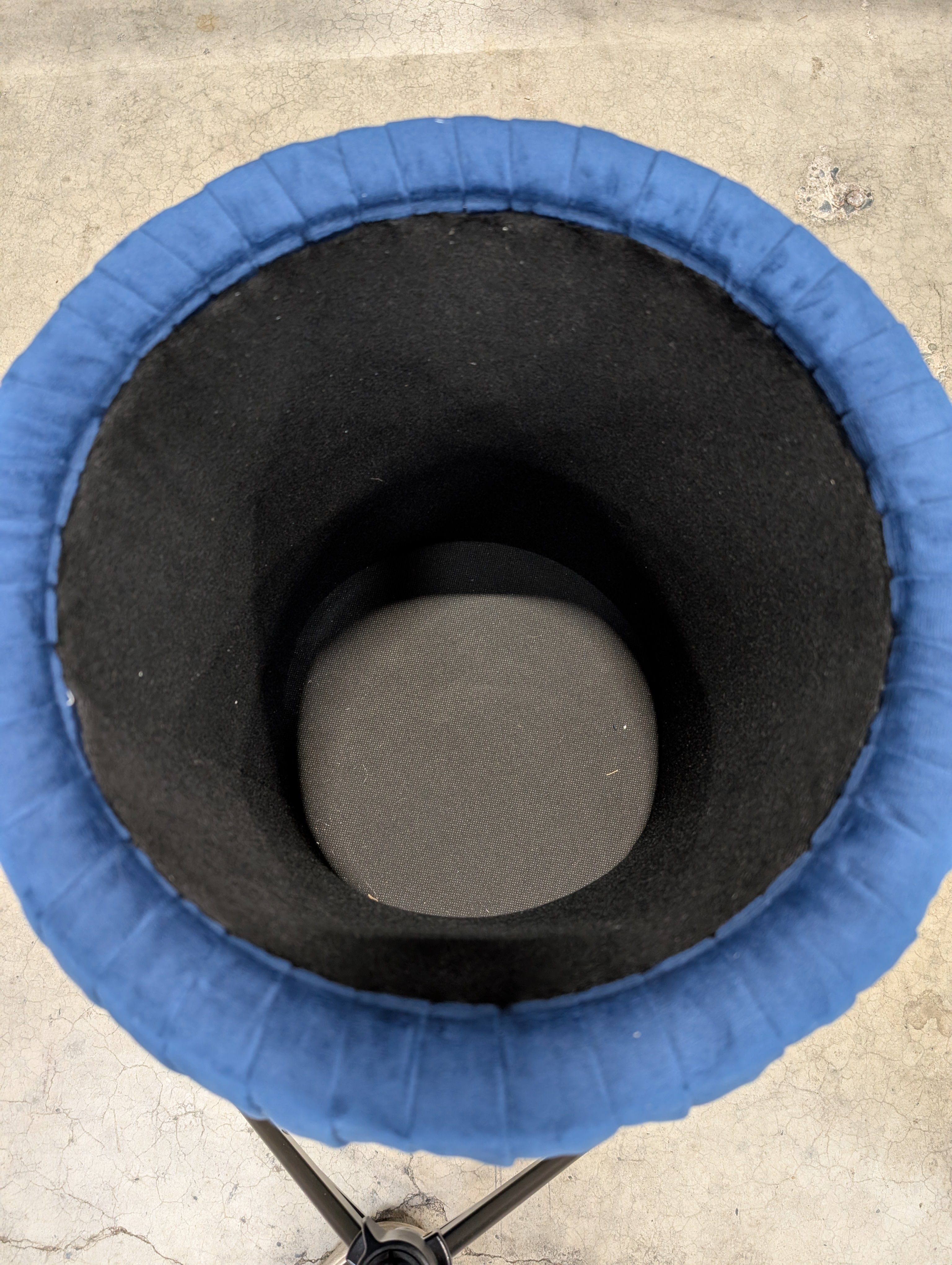 Plush Blue Velvet Pleated Storage Ottoman with Gold Base
