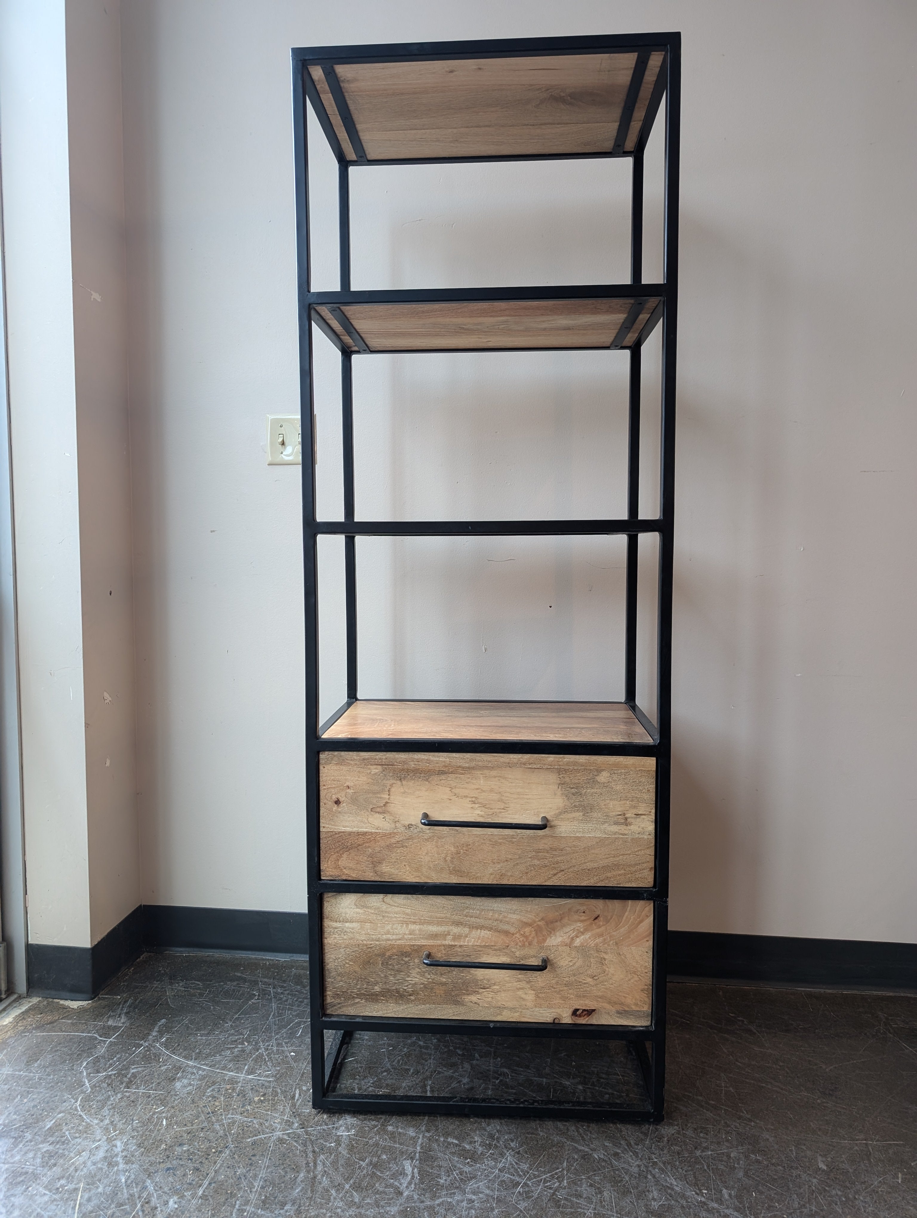 KDT Industrial Wood & Metal Storage Shelf with Drawers