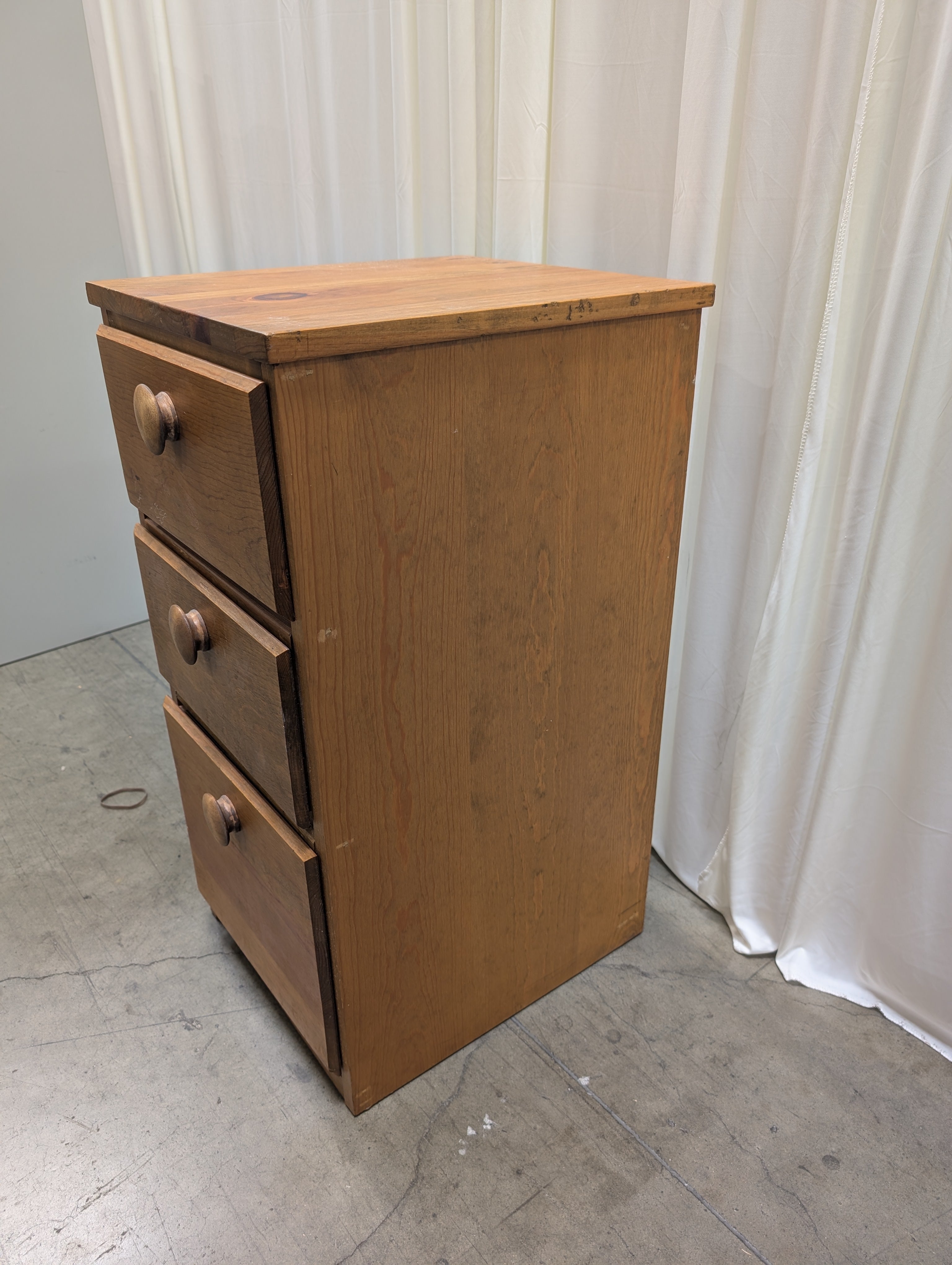 Three-Drawer Pine Wood Nightstand