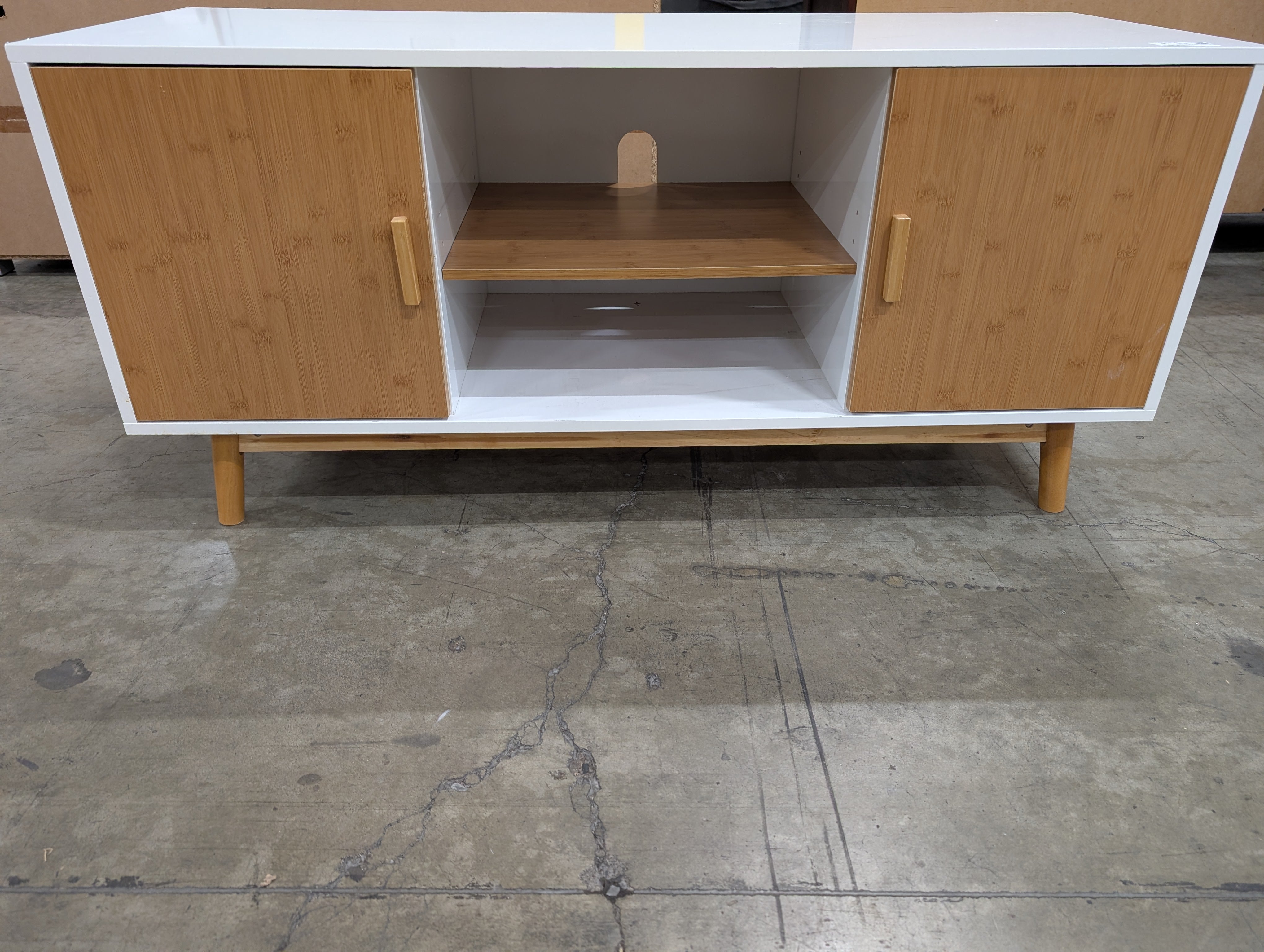 MCM Inspired White and Natural Wood Media Console
