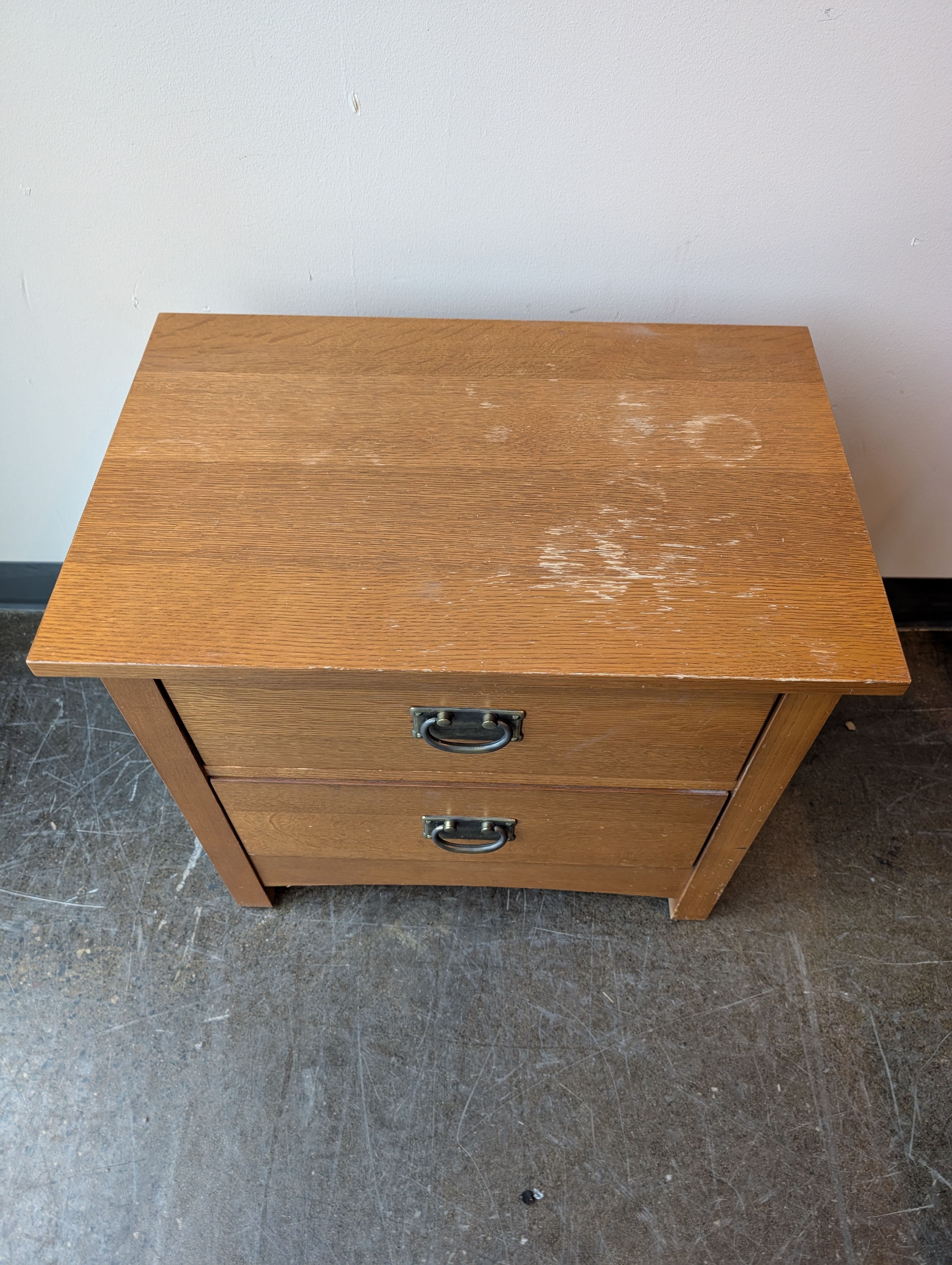 Sturdy Hardwood Bassett Two-Drawer Nightstand with Metal Ring Pulls