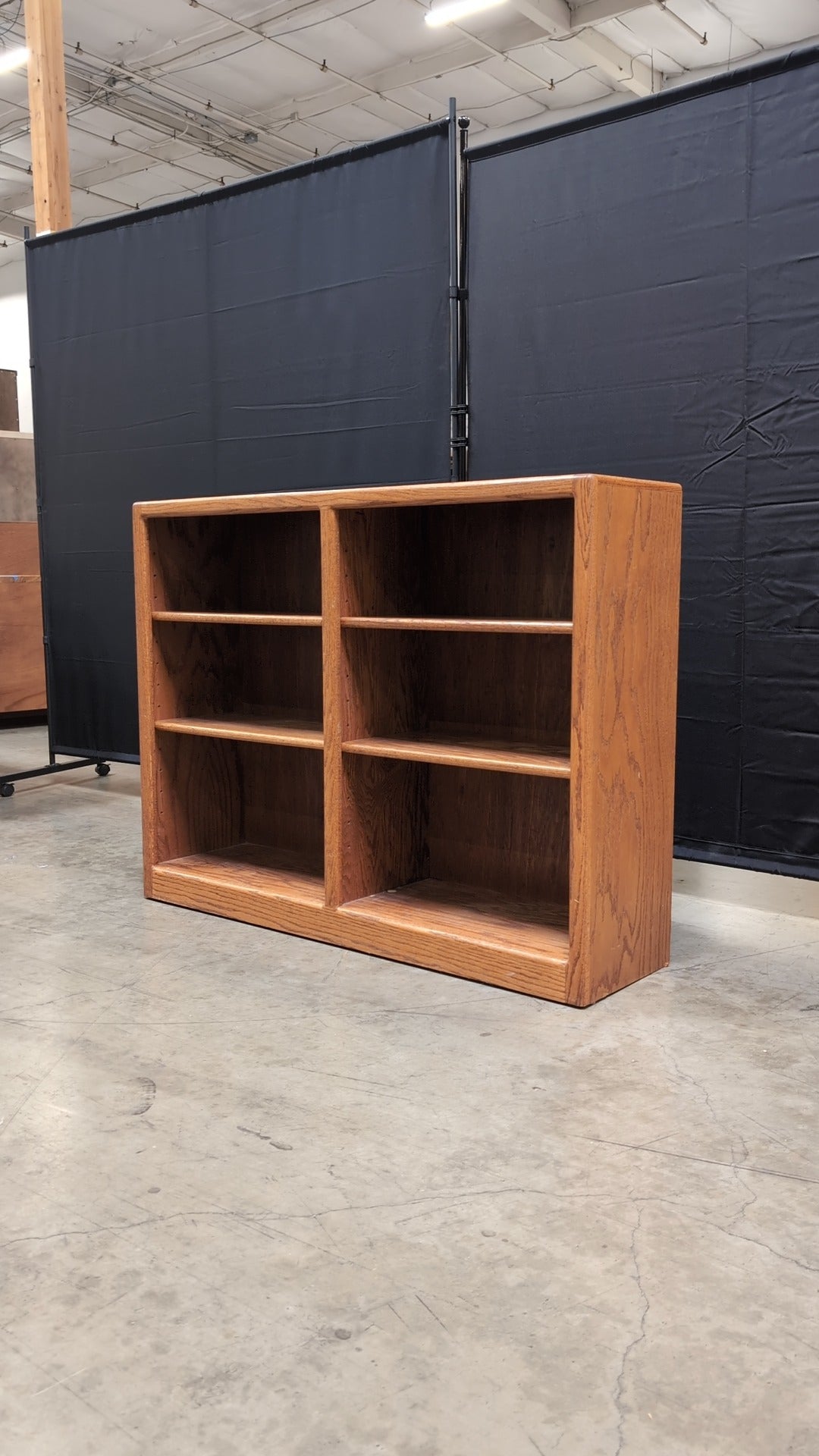 Sturdy Oak Tone Wood Bookcase with Open Shelving