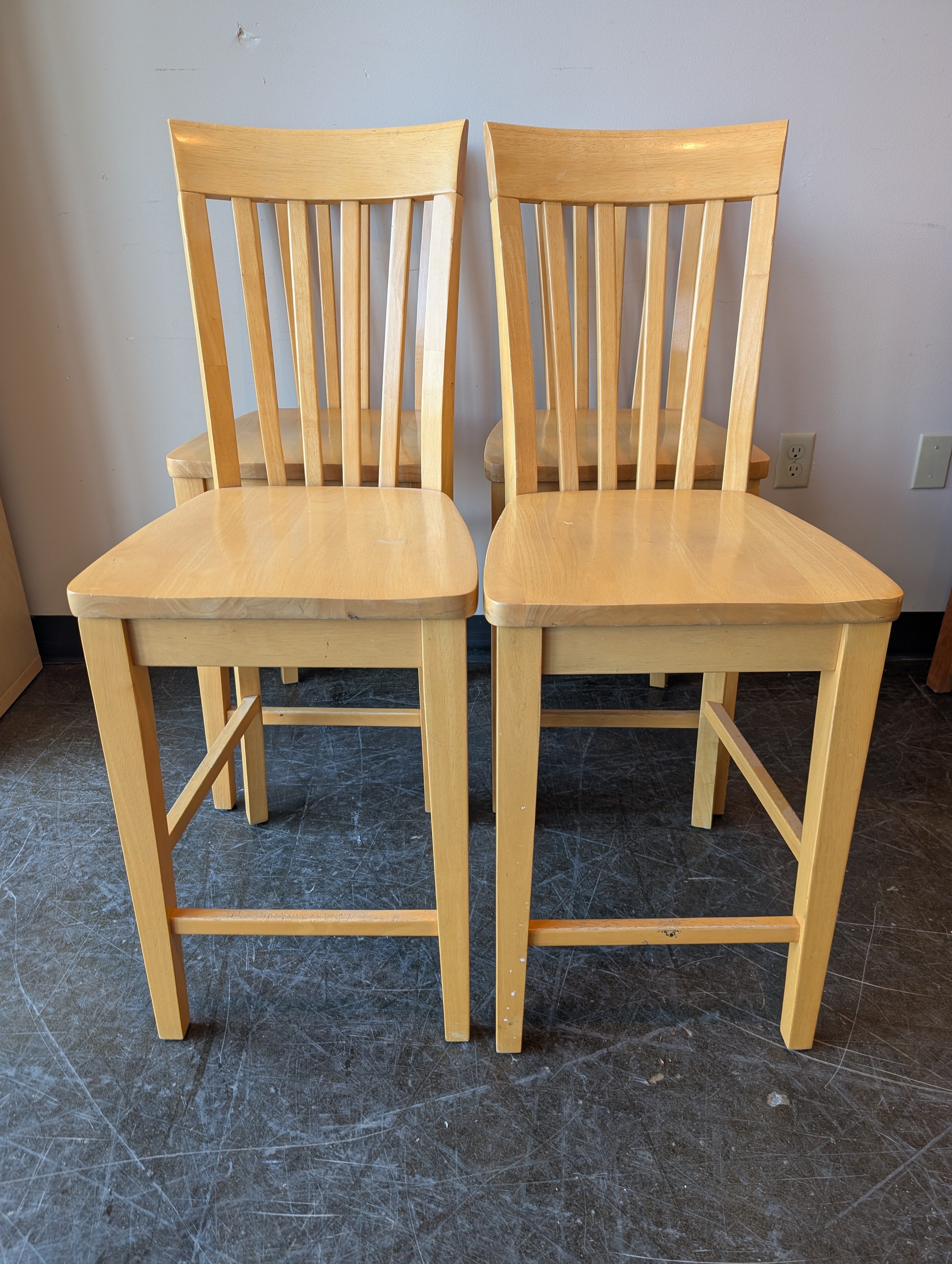 Set of four- Sturdy Natural Wood Slat Back Chairs
