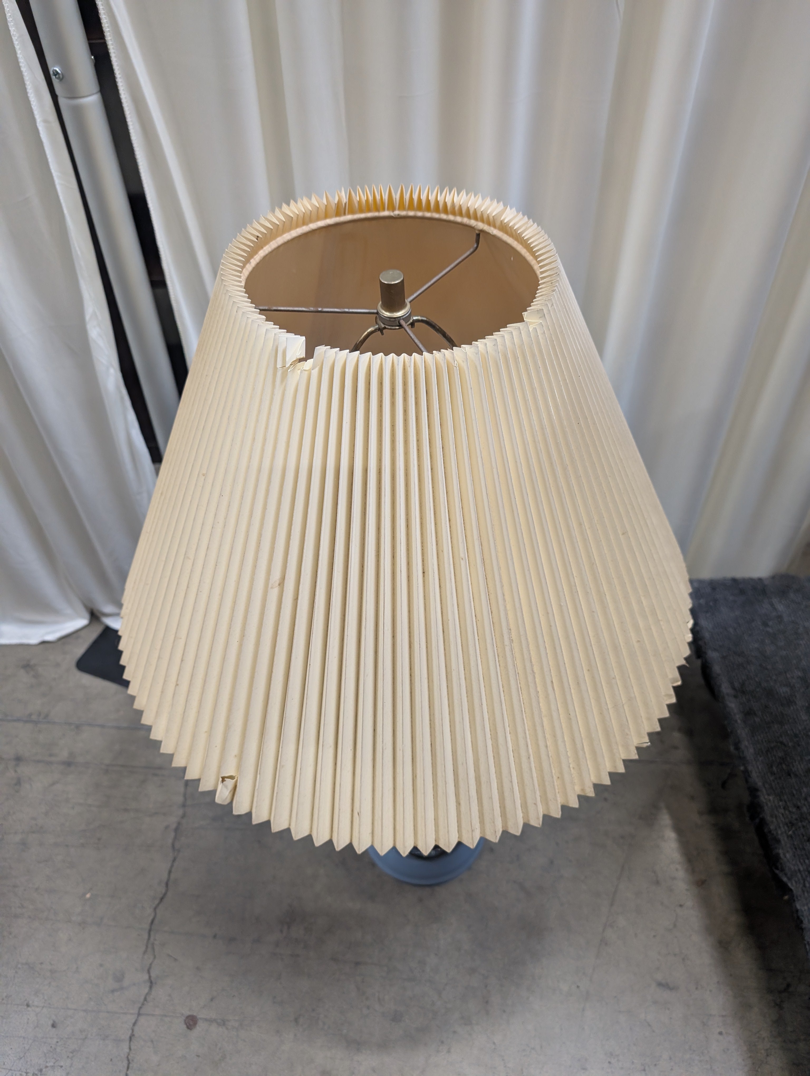 Ribbed Blue Grey Ceramic Table Lamp with Pleated Shade