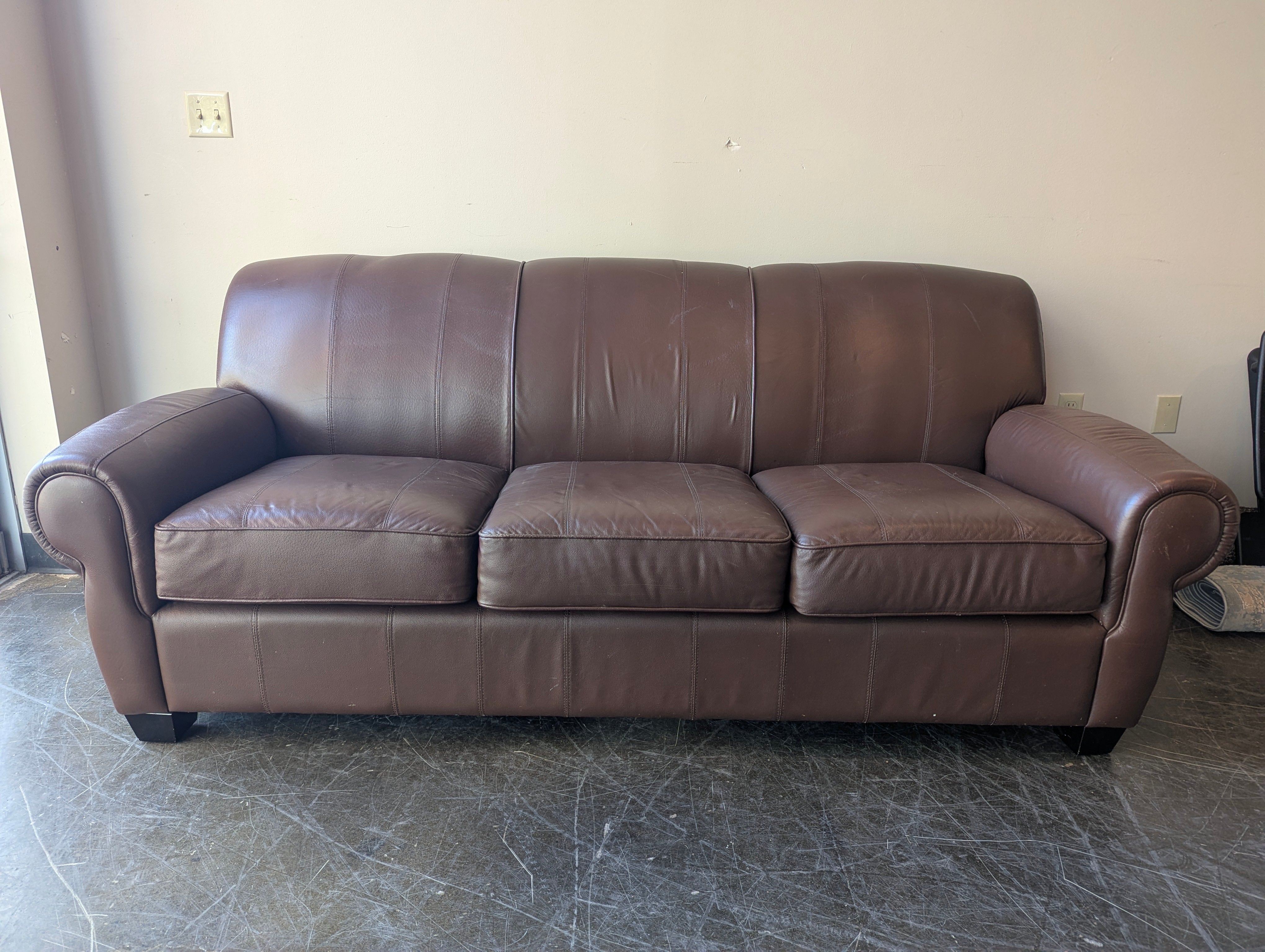 Brown Leather Three-Seat Sofa