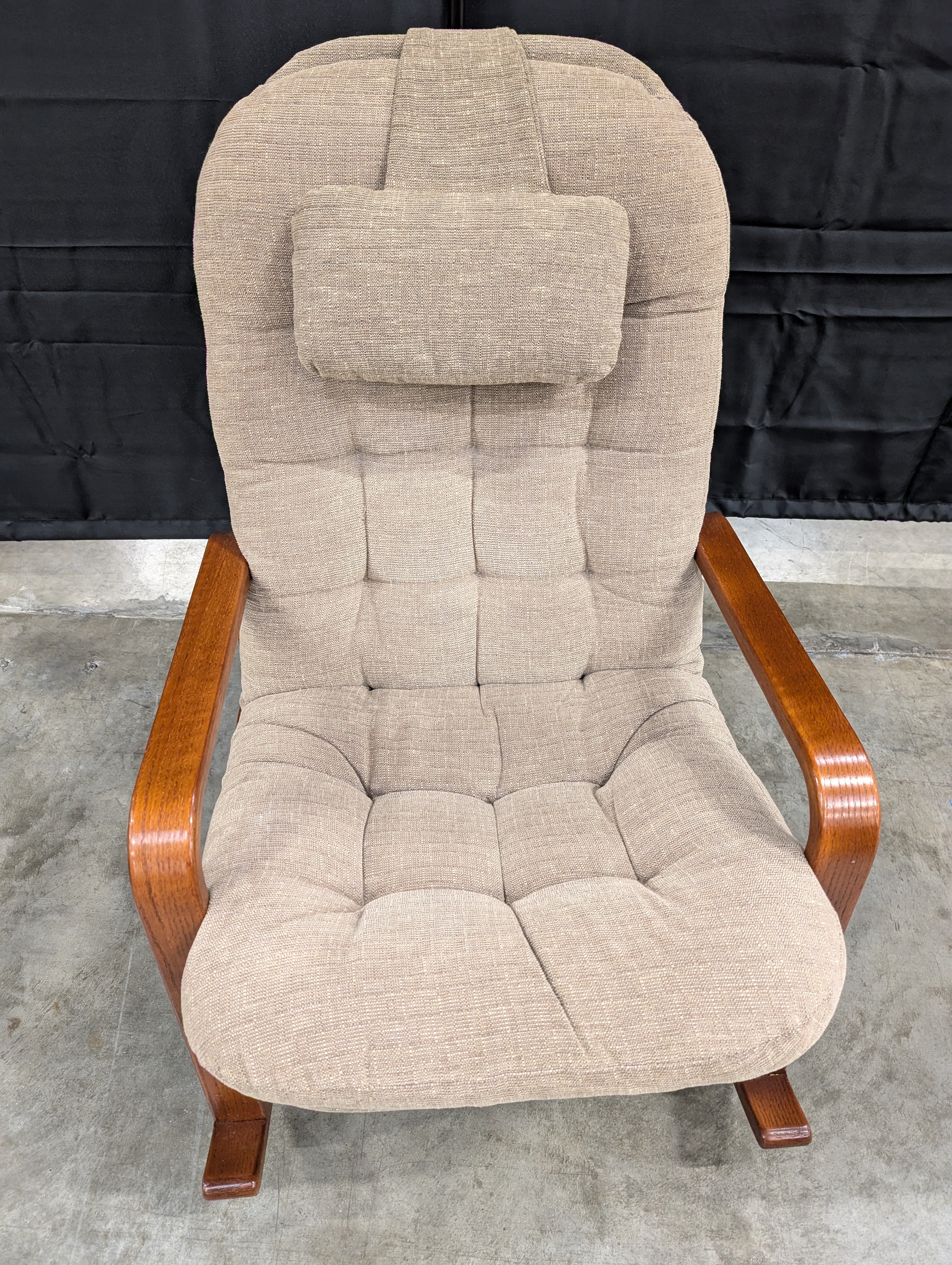Comfortable Upholstered Rocking Chair with Wooden Arms