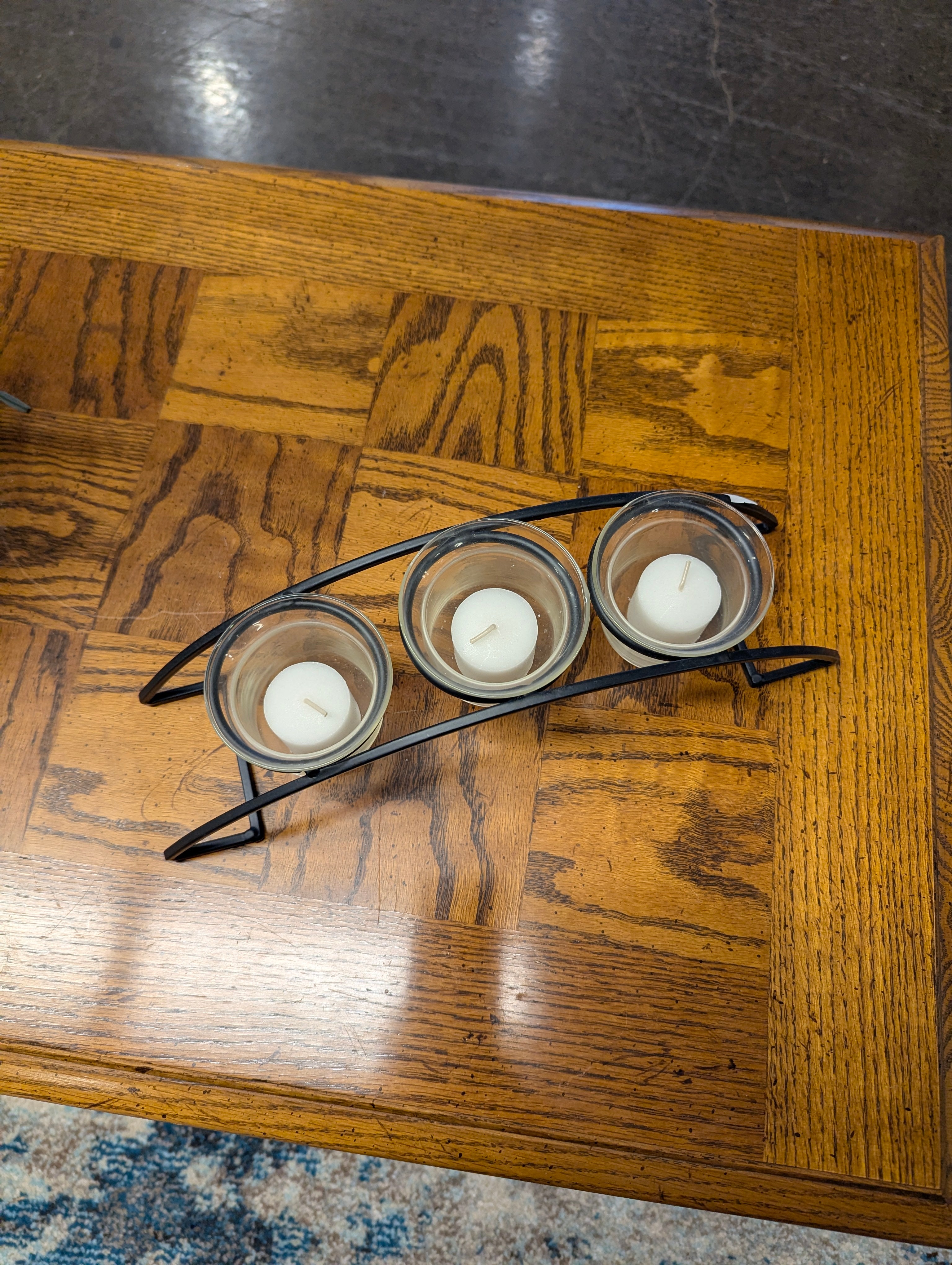 Modern Black Metal Triple Votive Candle Holder with Glass Cups