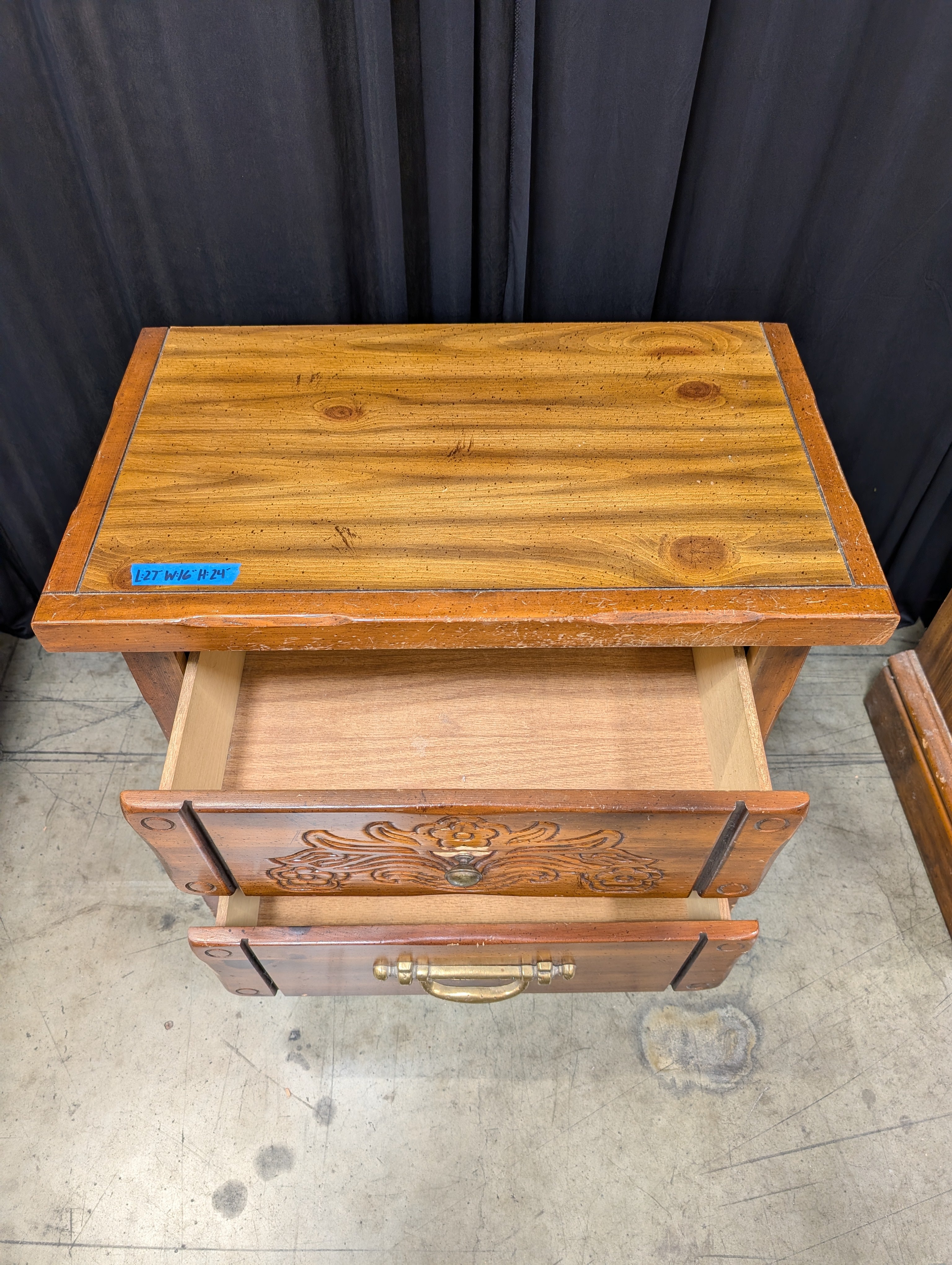 Traditional Carved Wood Nightstand with Brass Hardware