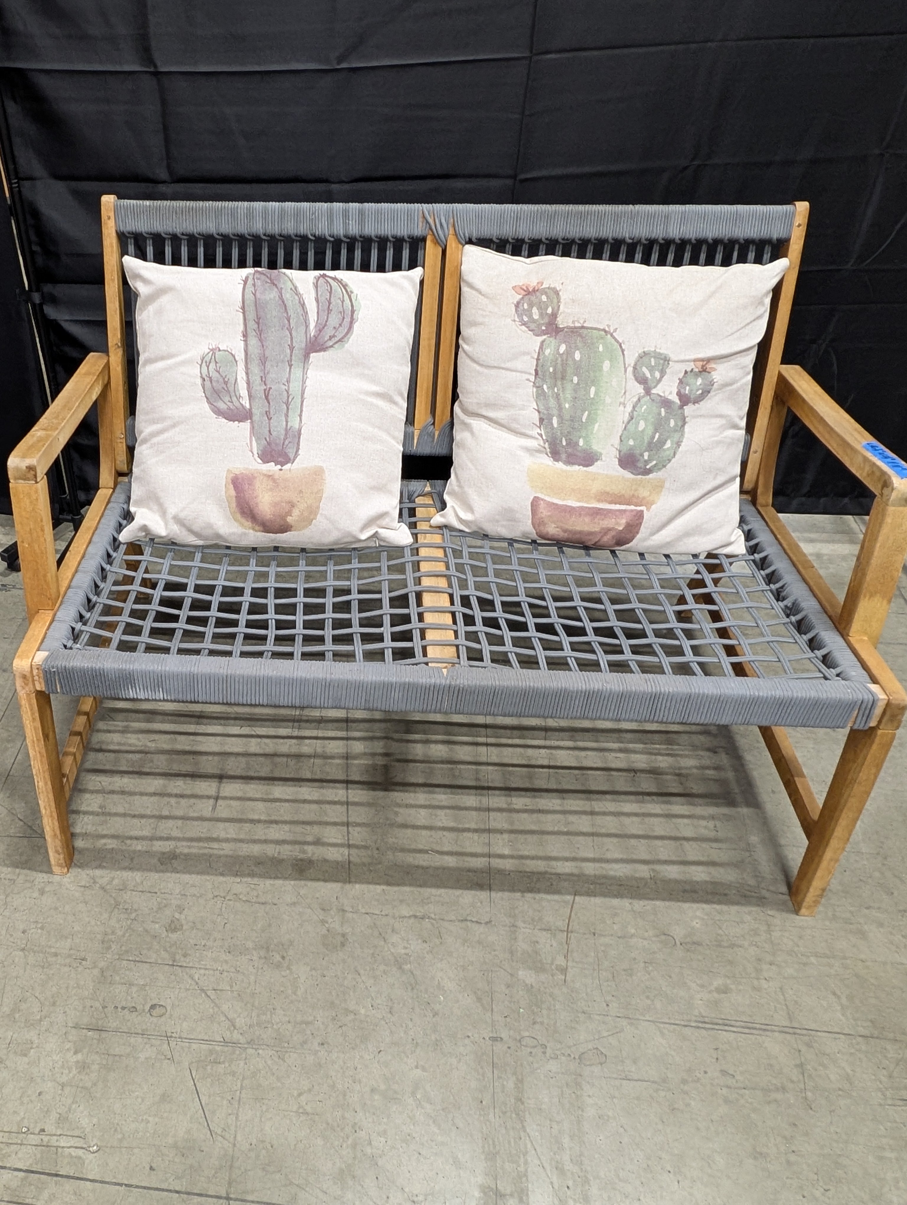 Contemporary Outdoor Wood Frame Loveseat with Woven Seating