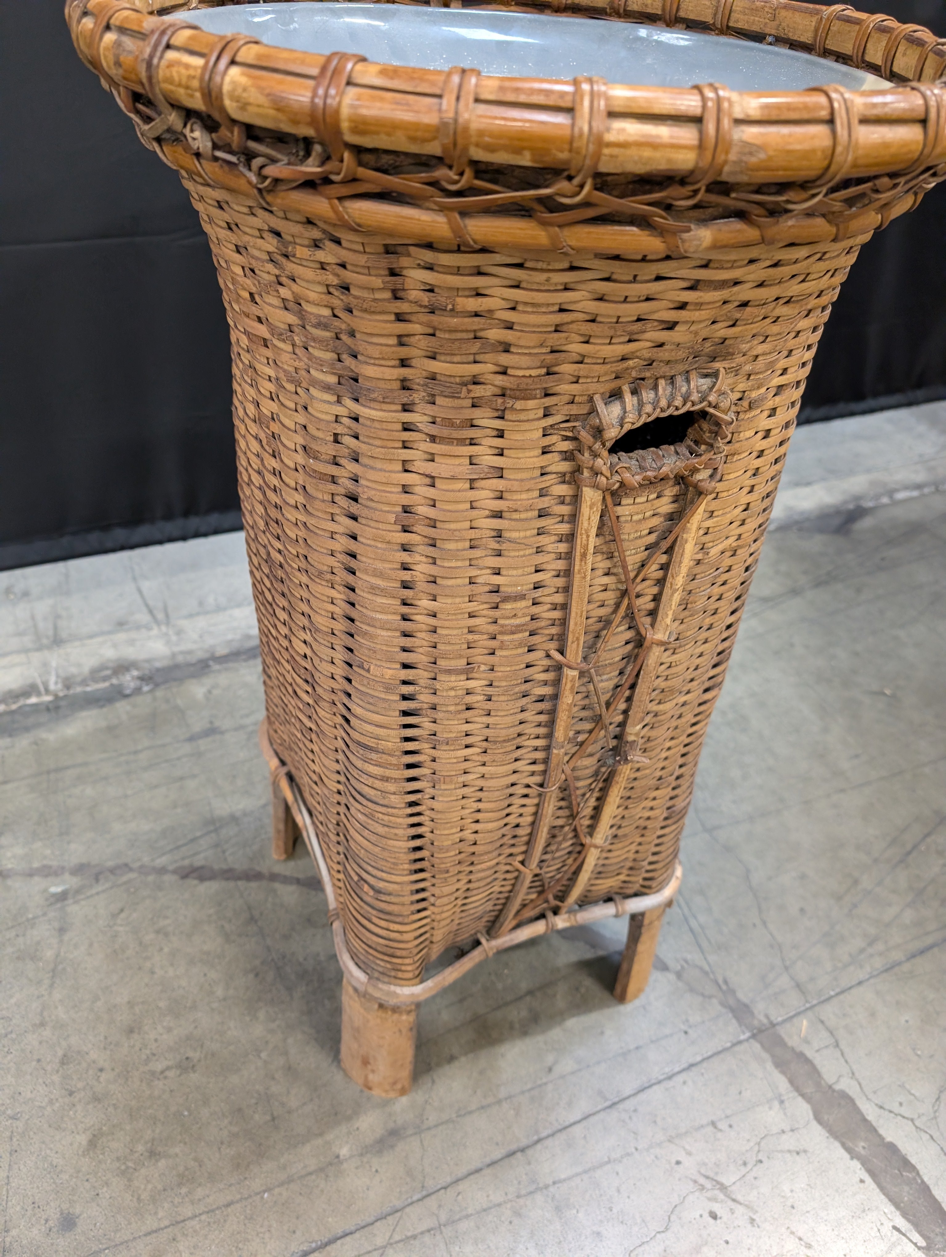 Woven Rattan Side Table with Round Two-Tone Top