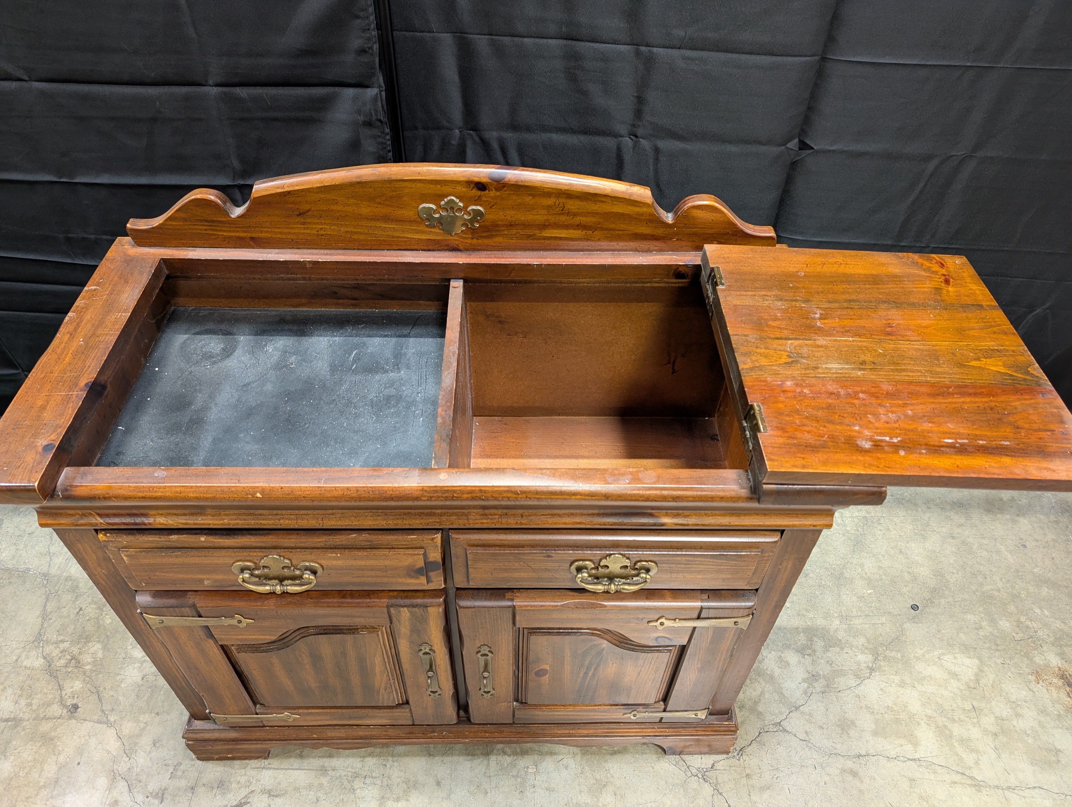 Virginia House - Rustic Pine Dry Sink Cabinet with Brass Hardware
