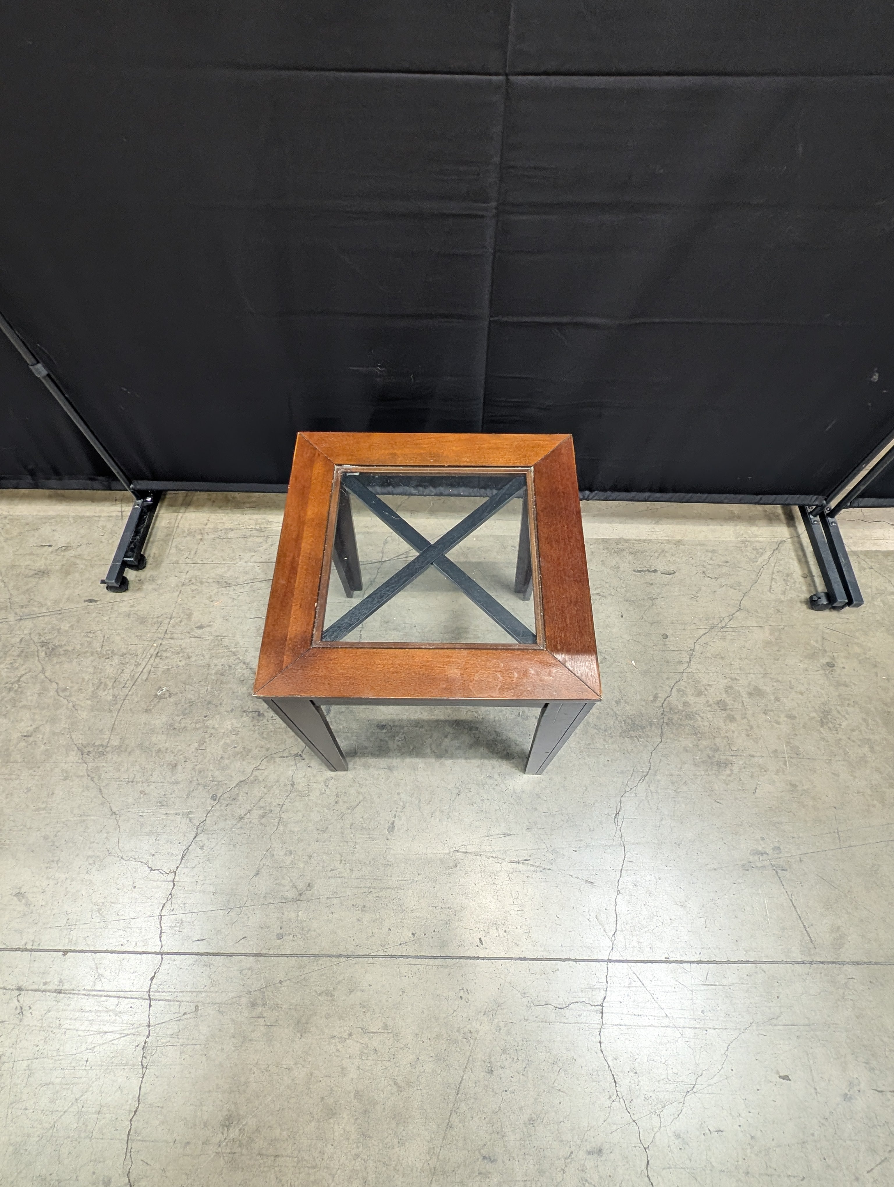 Contemporary Dark Wood Square End Table with Glass Top