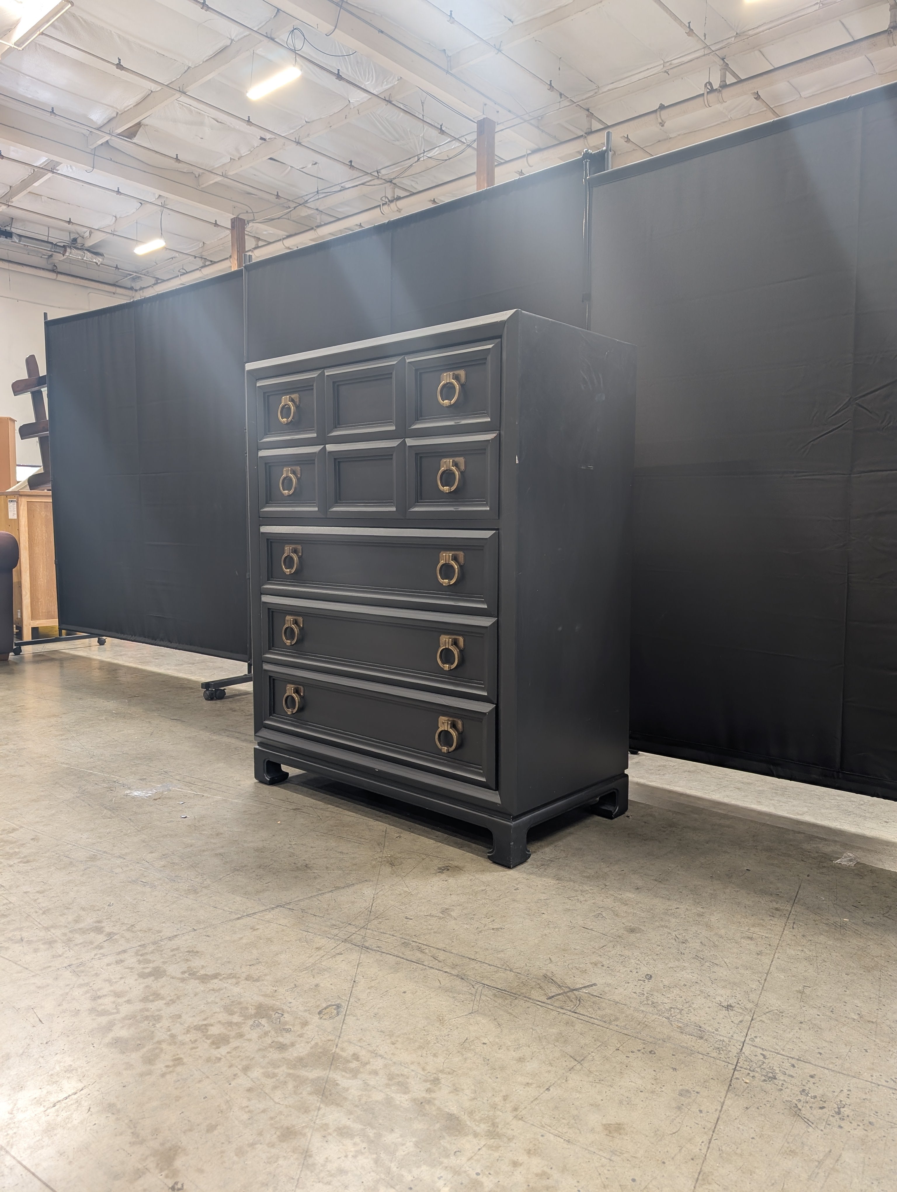 Black Thomasville Five -Drawer Chest with Brass Ring Pulls