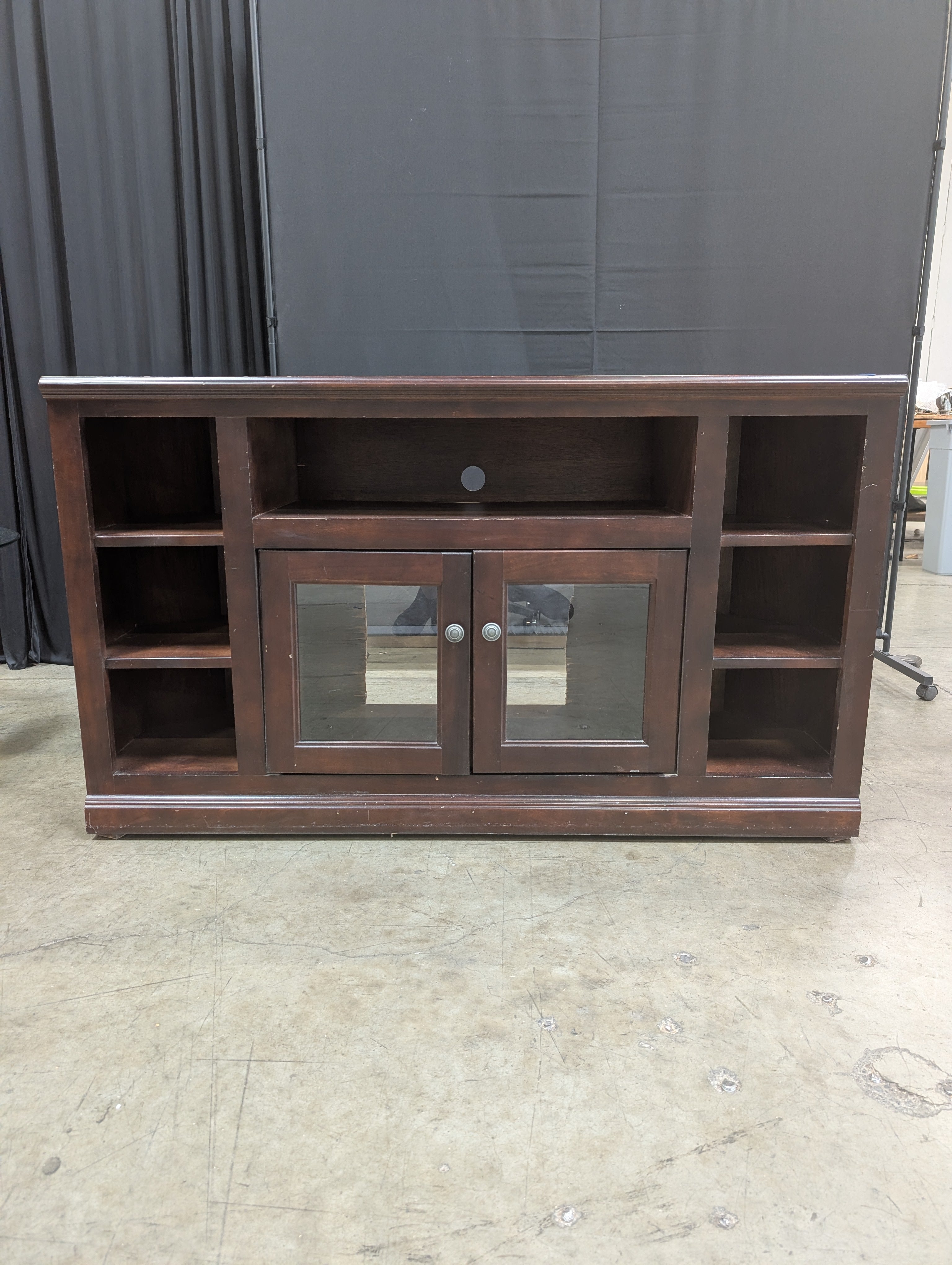 Dark Wood Corner TV Stand with Glass Doors