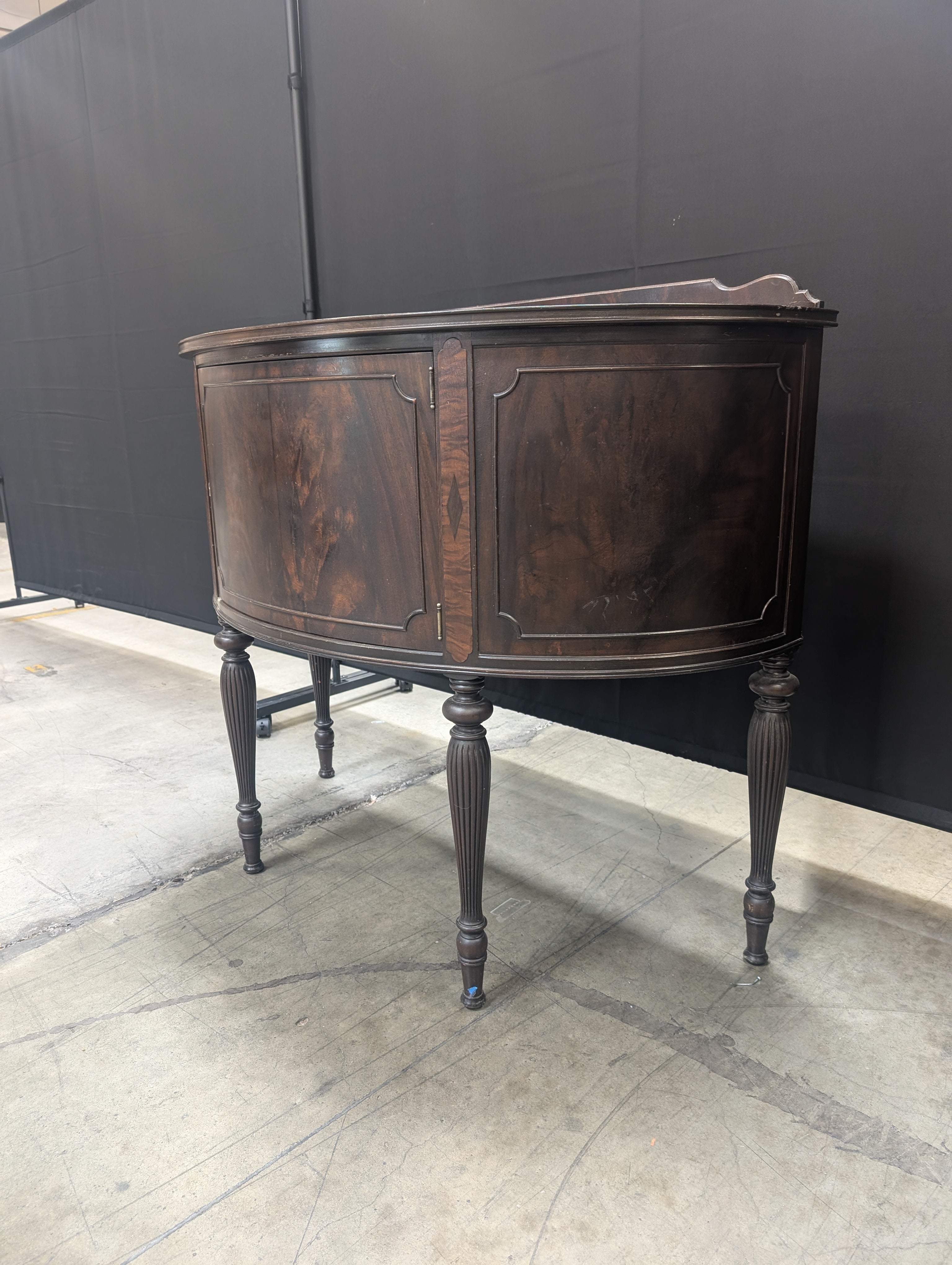 Vintage Dark Wood Demilune Console Cabinet