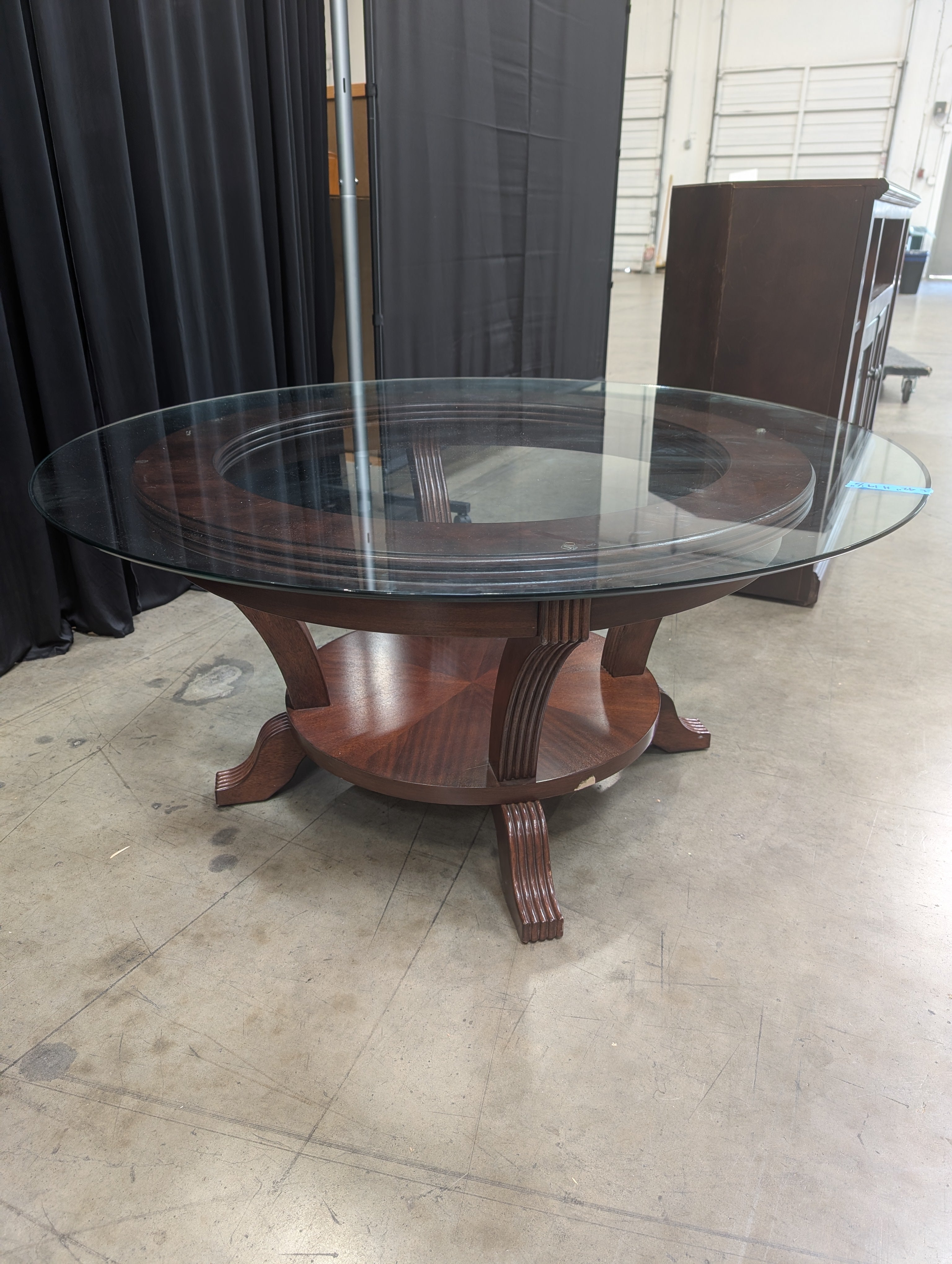 Round Glass Top Coffee Table with Wood Base