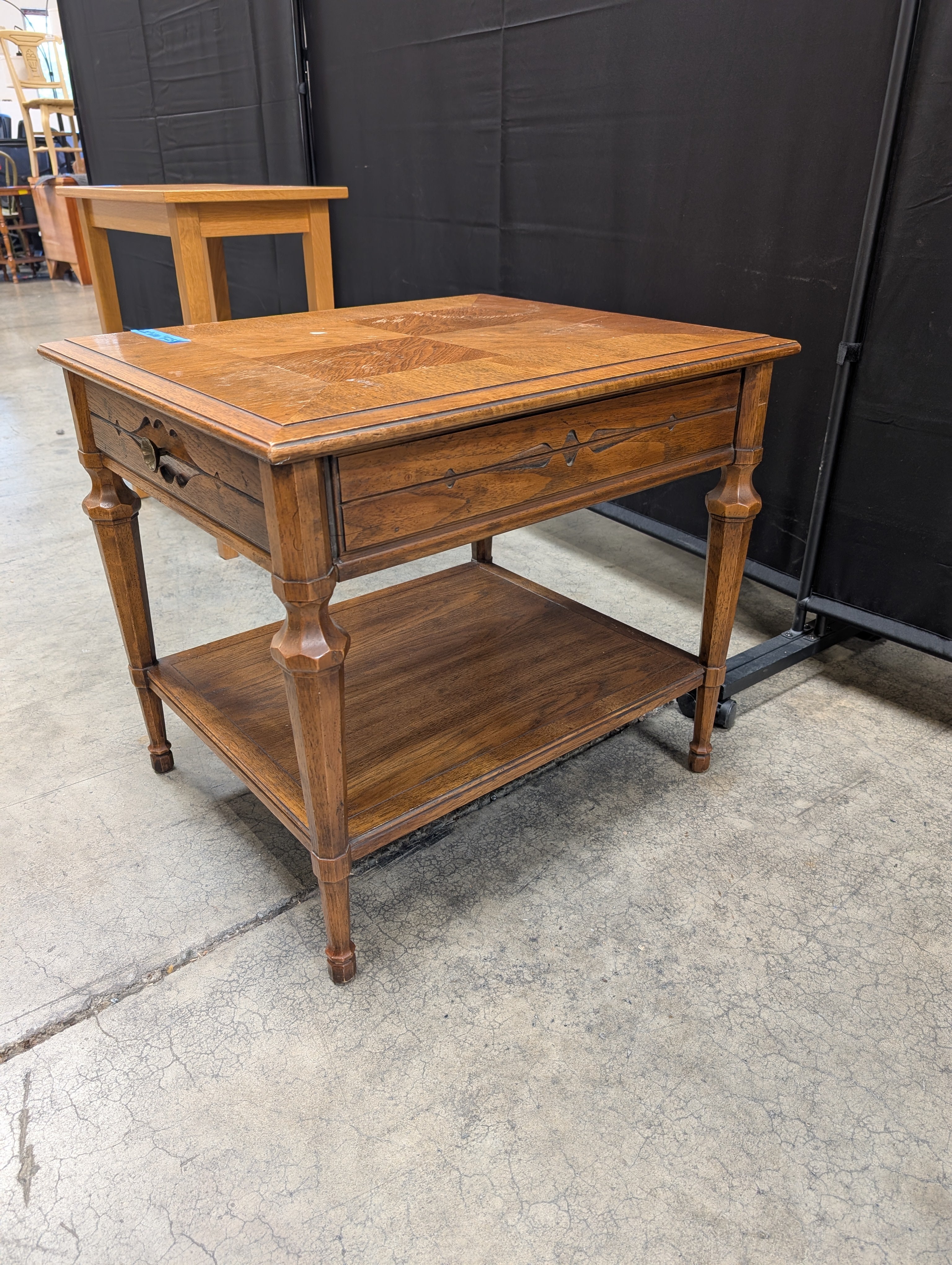 Wood Heritage Table with Drawer and Two Shelves