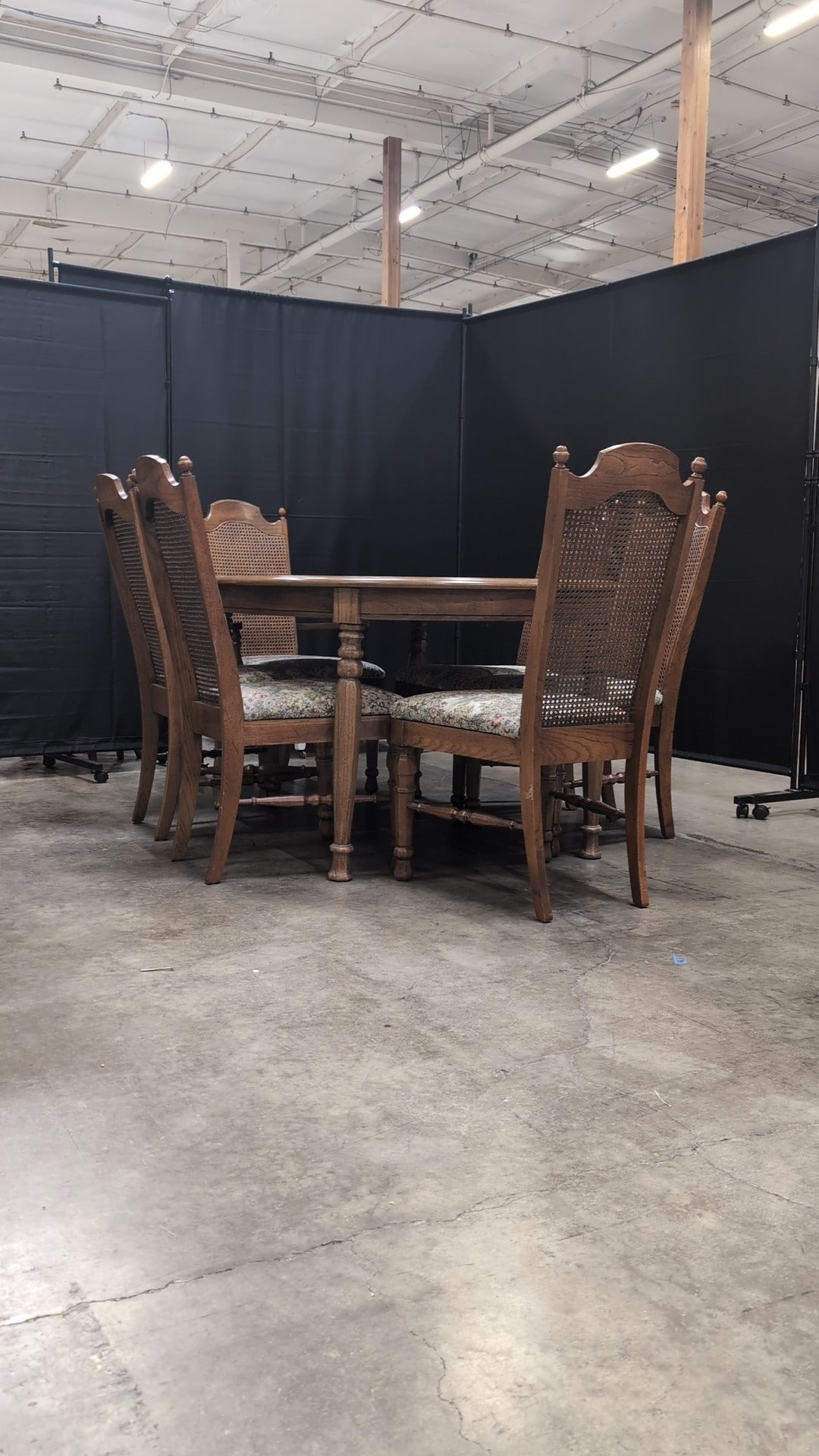 Traditional Oval Wood Dining Table with Six Cane Back Chairs