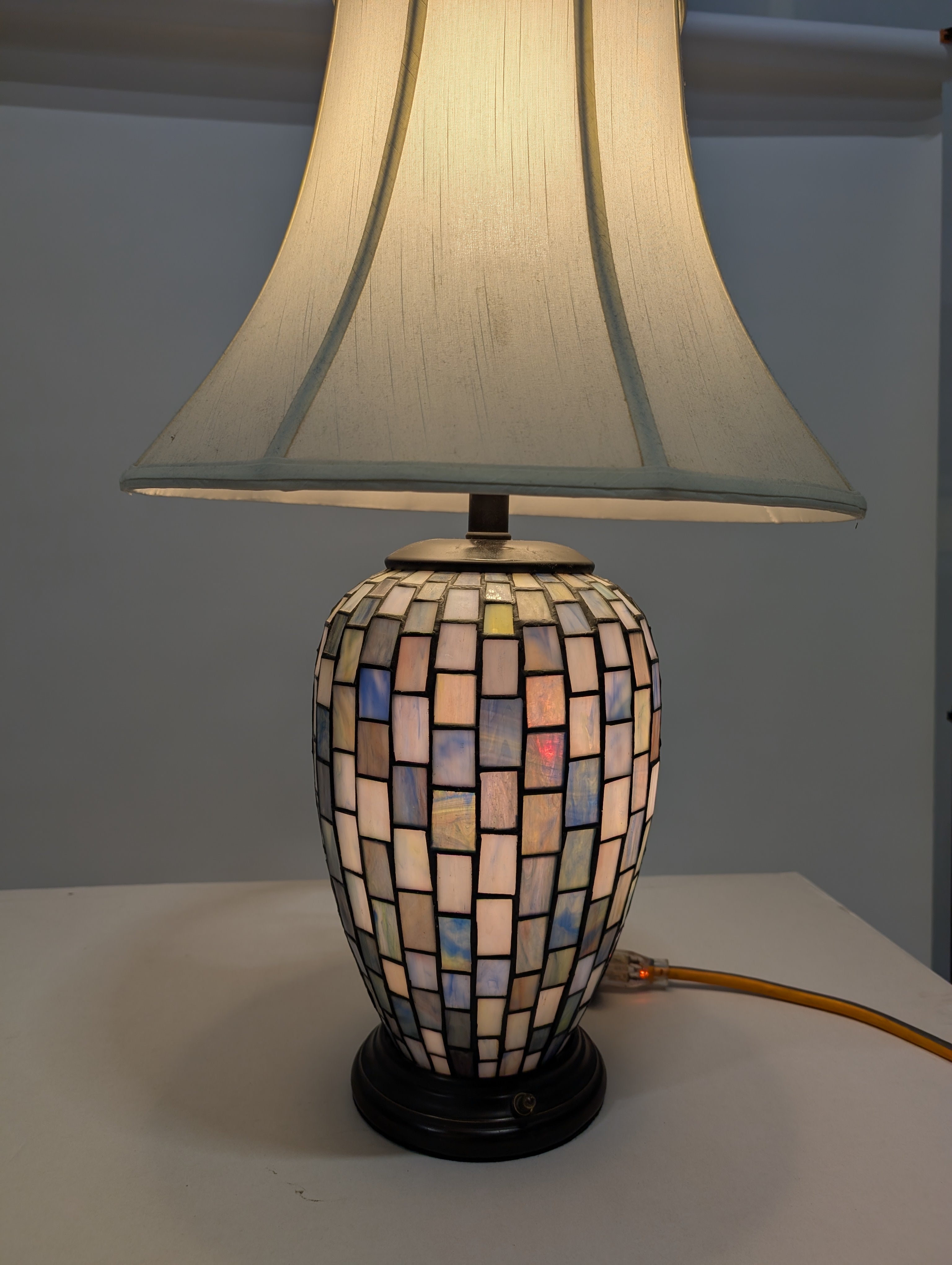 Artisan Mosaic Glass Table Lamp with Fabric Bell Shade