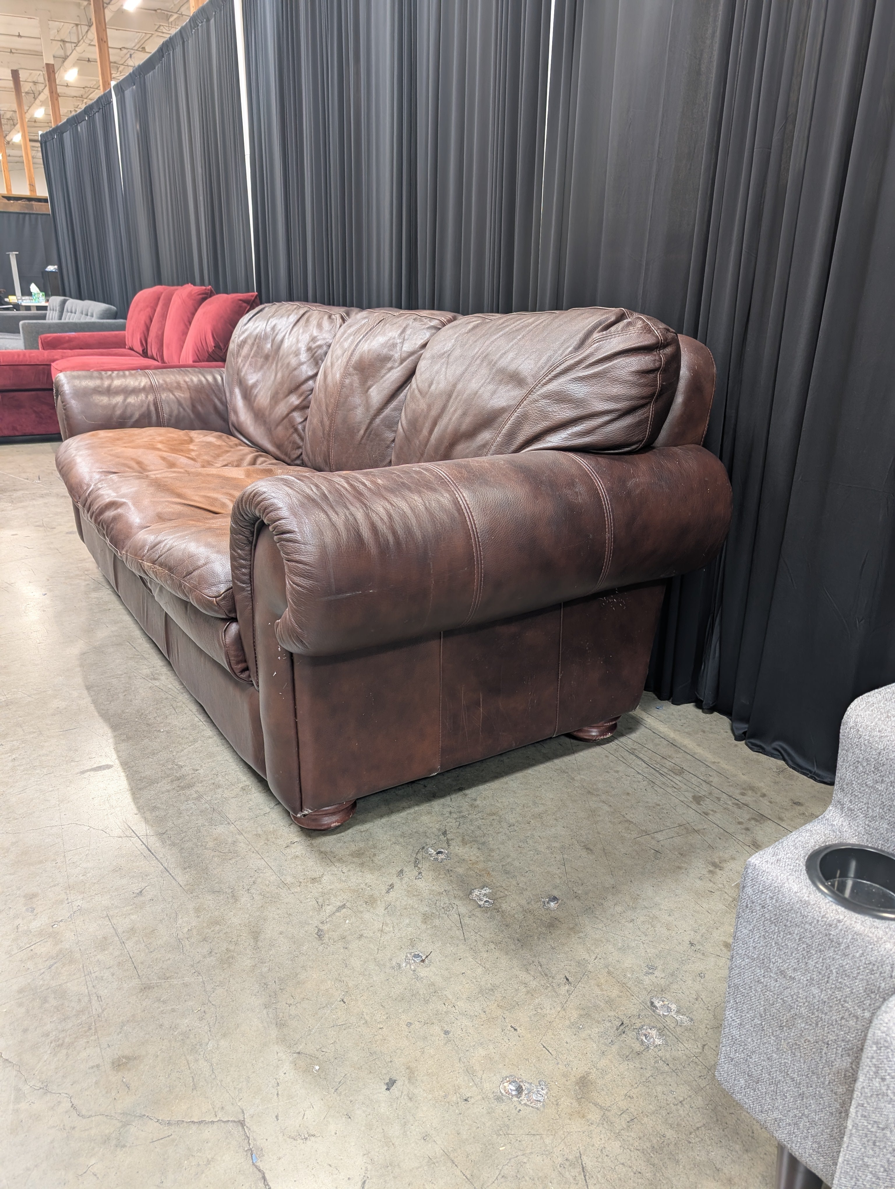 Brown Leather Three-Cushion Couch