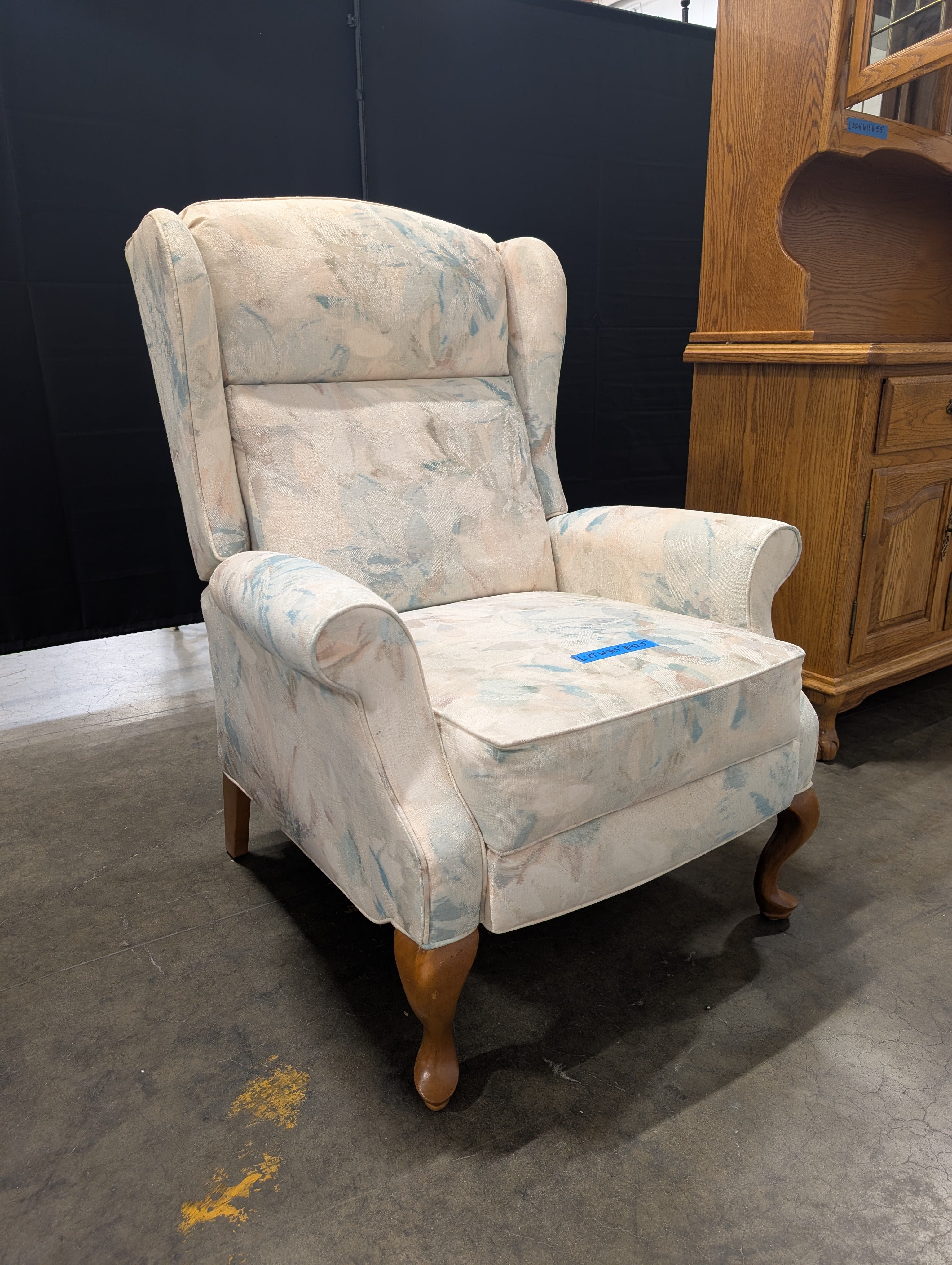 LaZboy Floral Pastel Fabric Wingback Recliner with Wooden Legs