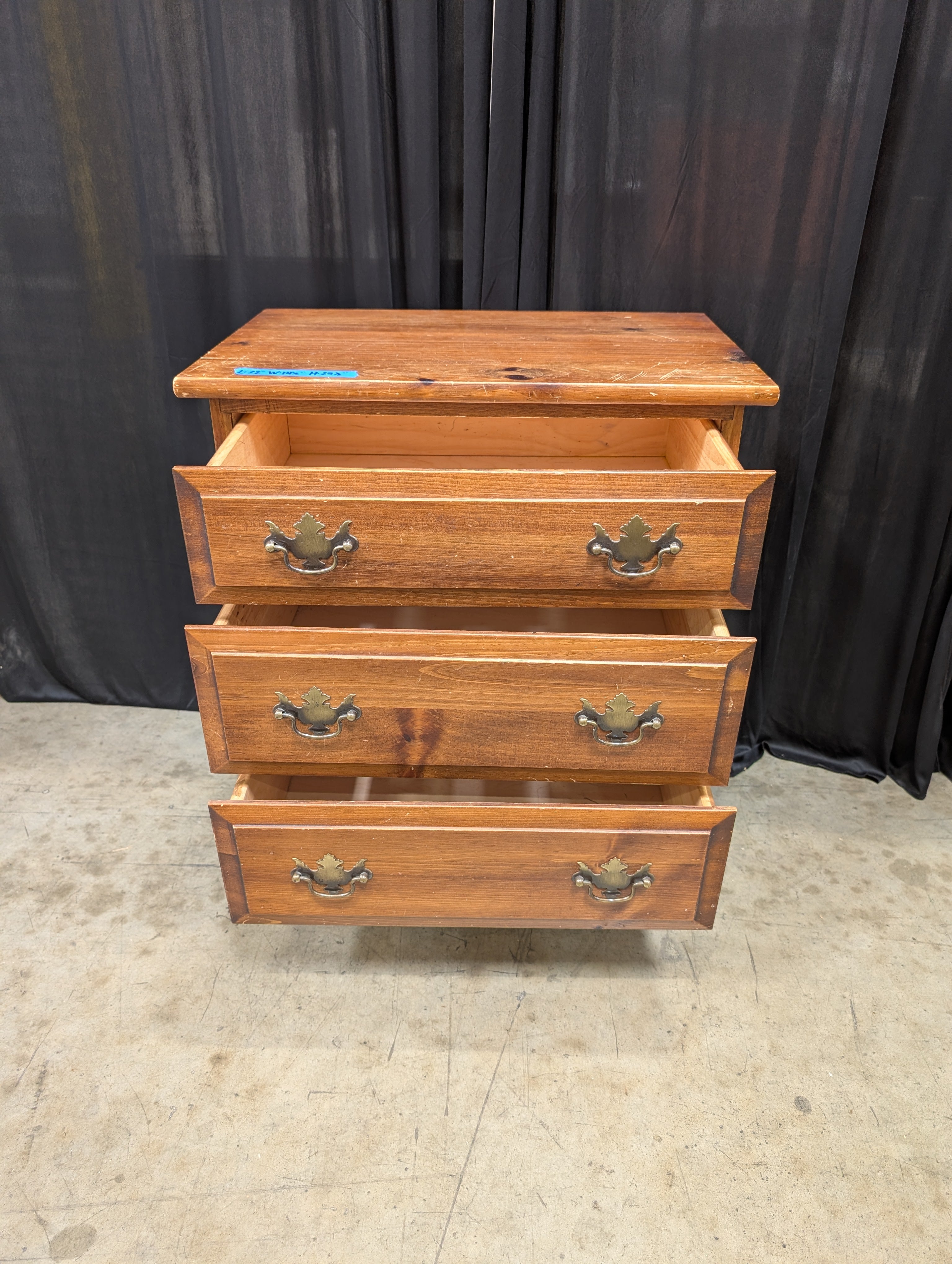 Traditional Three-Drawer Wood Nightstand with Brass Pulls