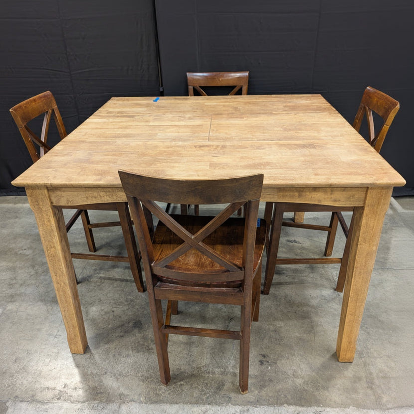 Rustic Wood Dining Table Set with 4 X-Back Chairs - Farmhouse Style