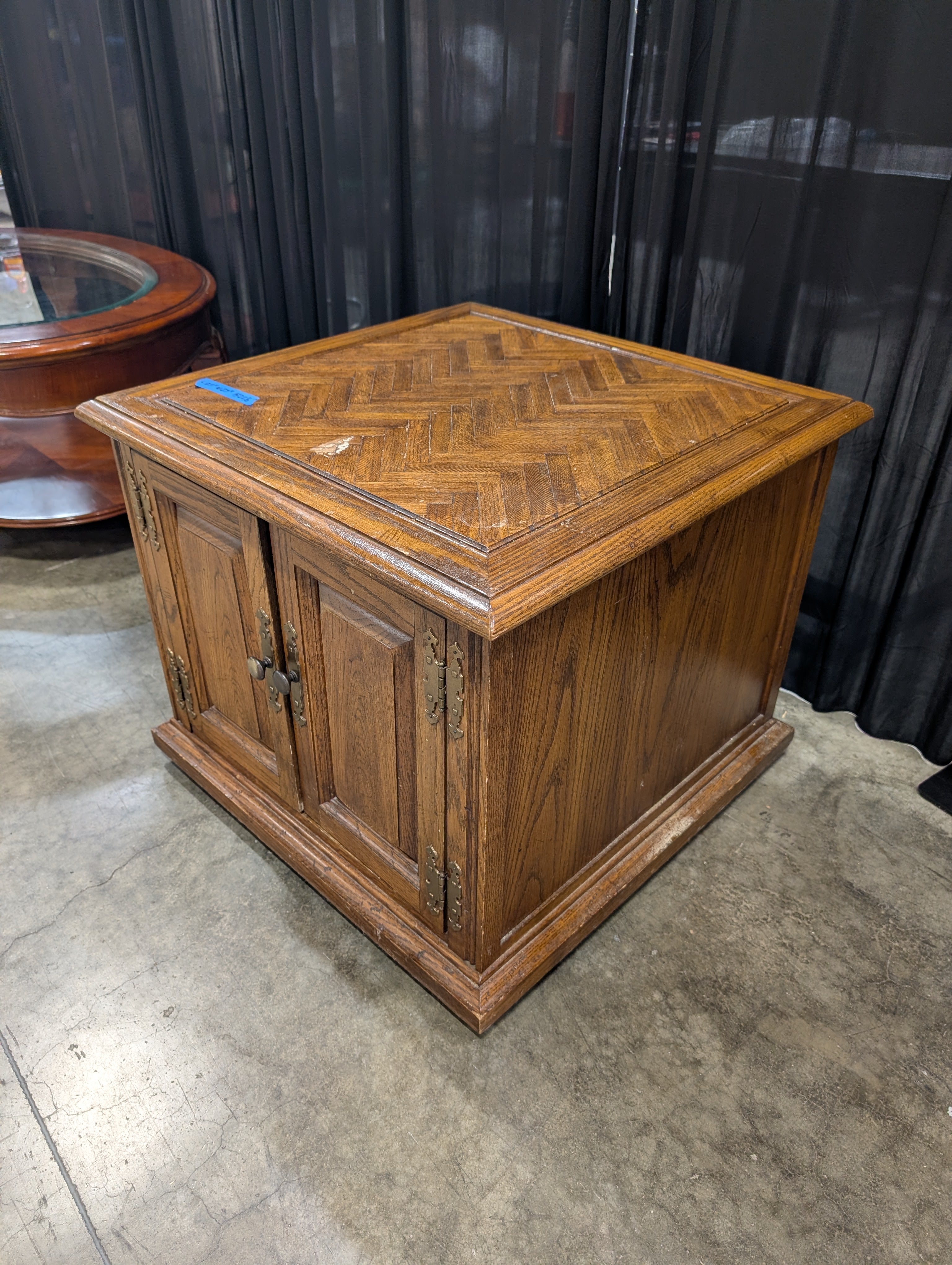 Brown Wood Herringbone Top End Table