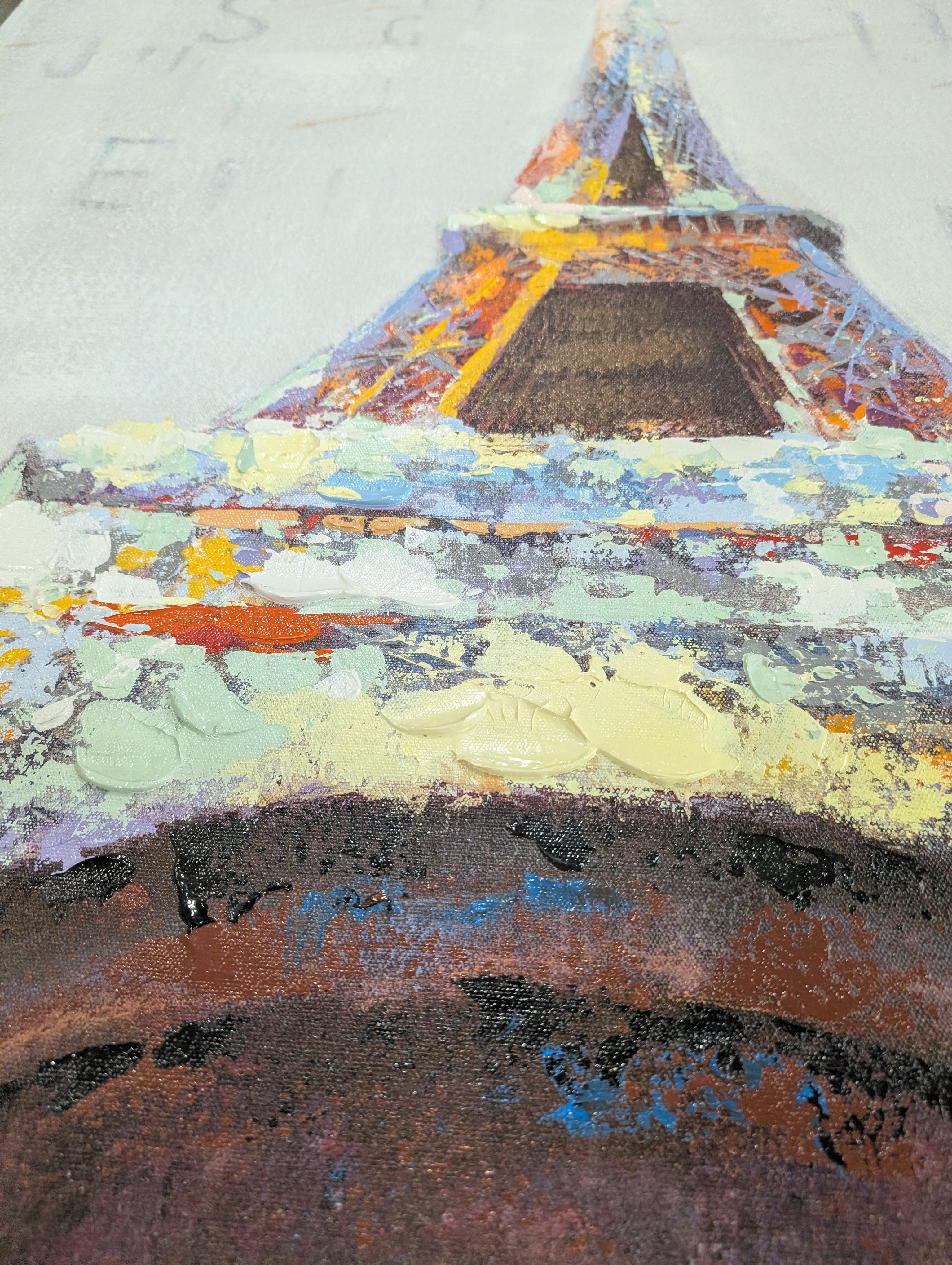 Textured Impasto Eiffel Tower Painting on Canvas