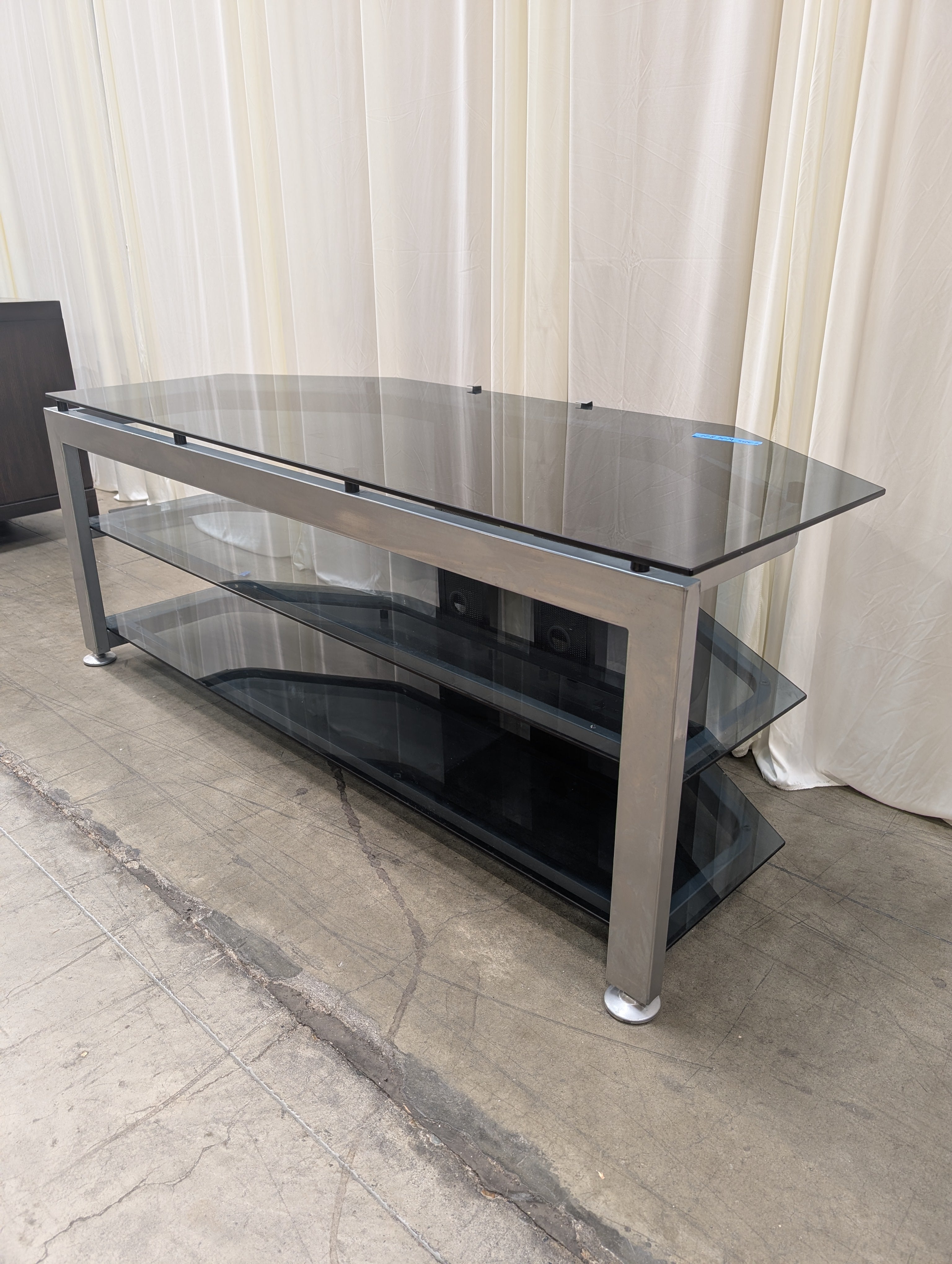 Three-Tier Metal TV Stand with Smoked Glass