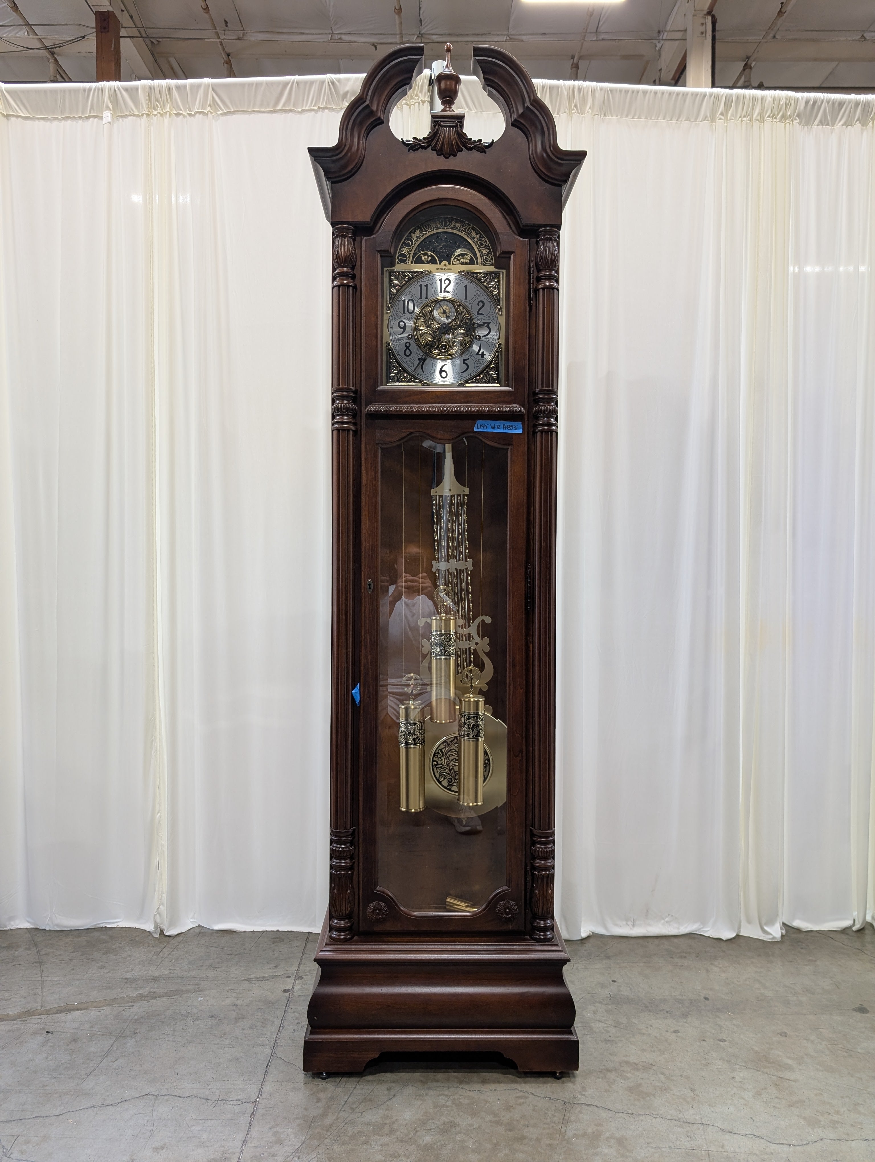 Traditional Wood Grandfather Clock with Brass Dial