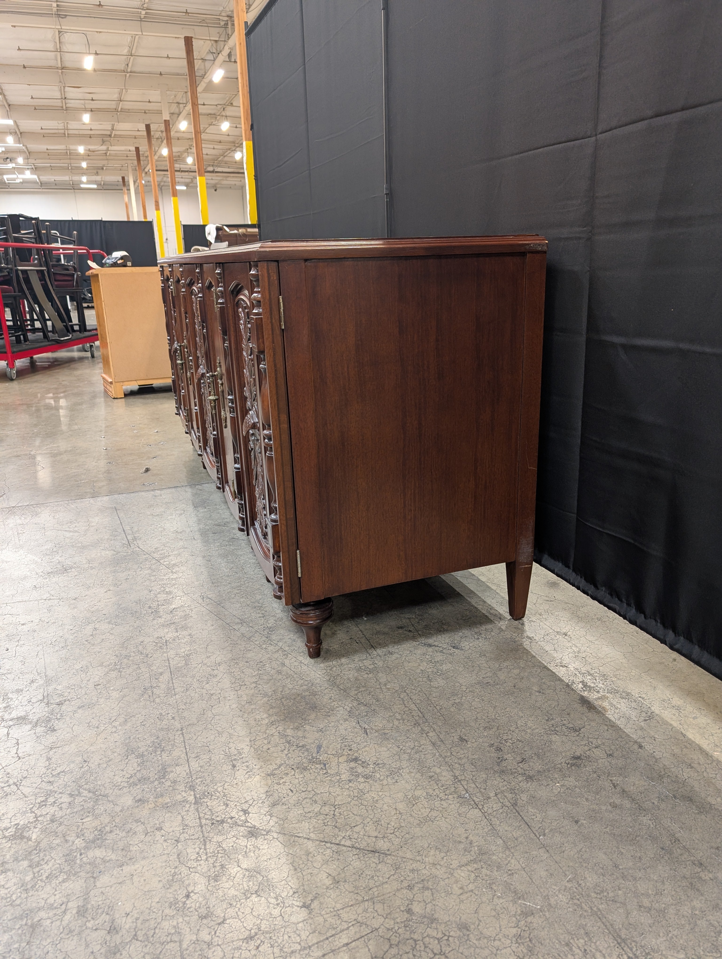 Freed Waren inc. Dark Wood Credenza with Carved Fronts